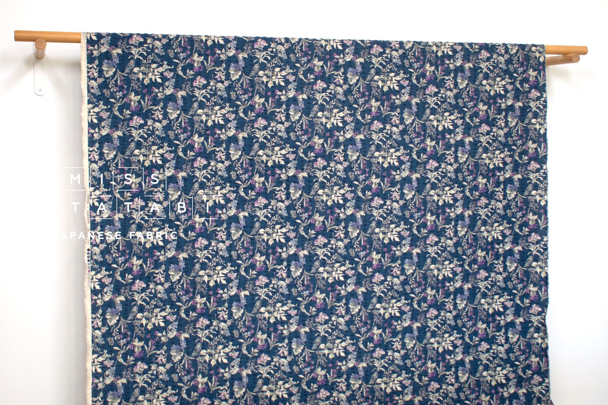 Japanese Fabric Cotton Linen Ripple Nature - blue, purple - 50cm