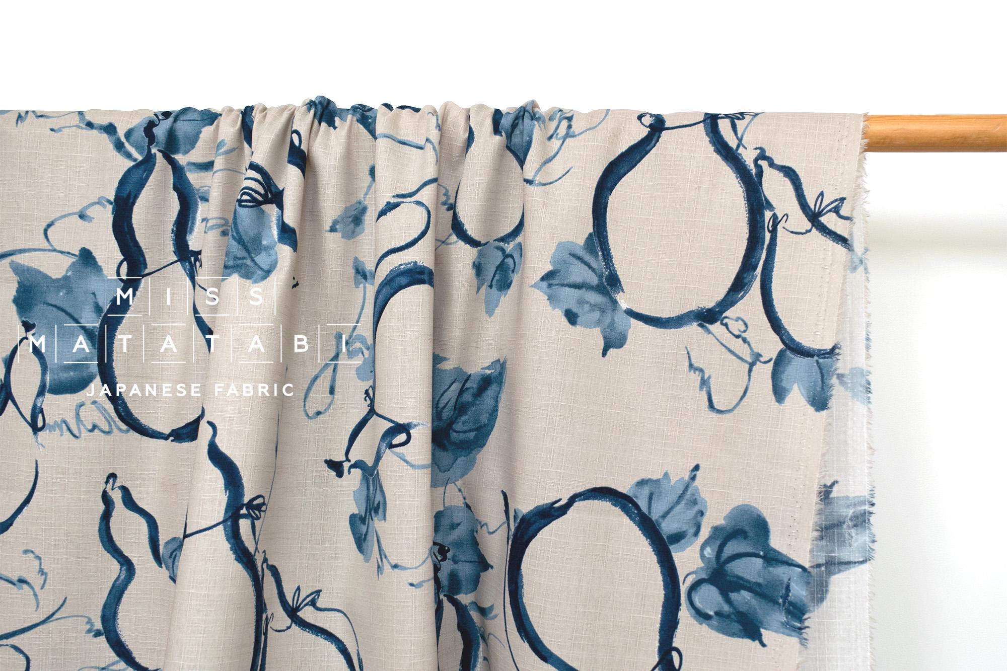 DEADSTOCK Japanese Fabric Hyotan - greige, blue - 50cm