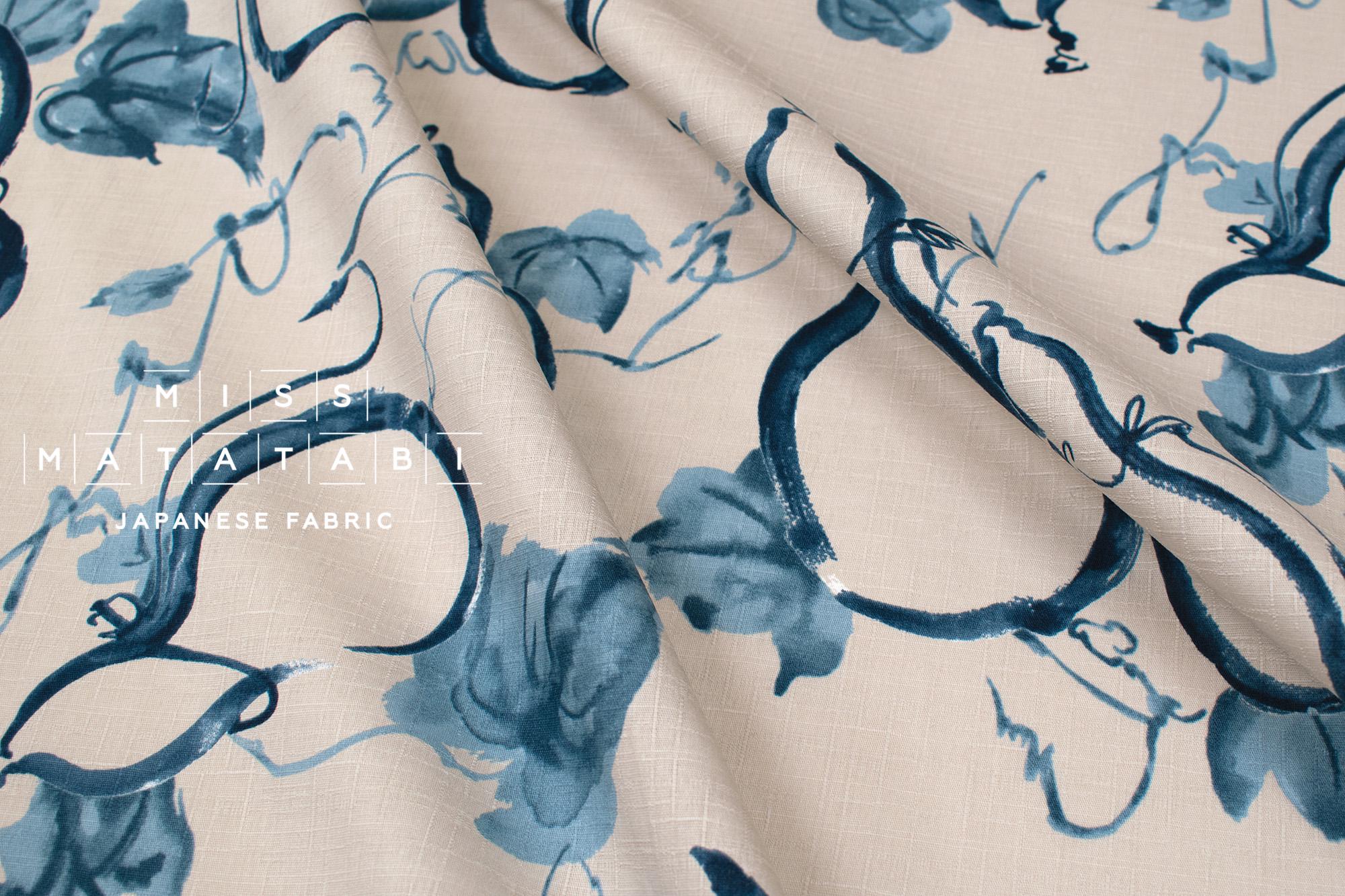 DEADSTOCK Japanese Fabric Hyotan - greige, blue - 50cm