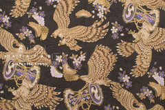 Japanese Fabric Hawk and Sakura - charcoal, metallic gold - 50cm
