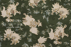 Japanese Fabric Komainu - green, metallic gold - 50cm