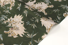 Japanese Fabric Komainu - green, metallic gold - 50cm