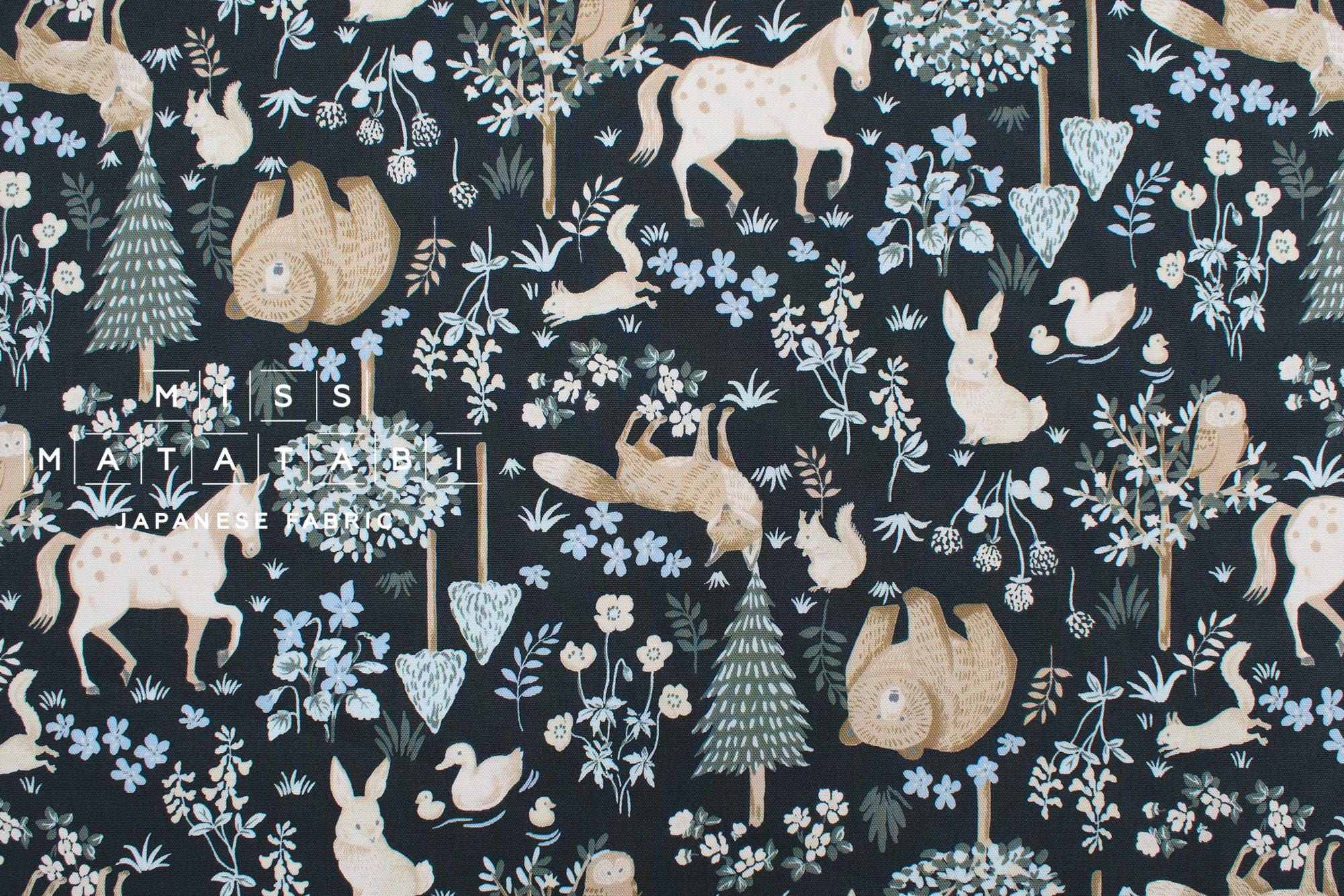 DEADSTOCK Japanese Fabric Woodland Creatures I - black - 50cm