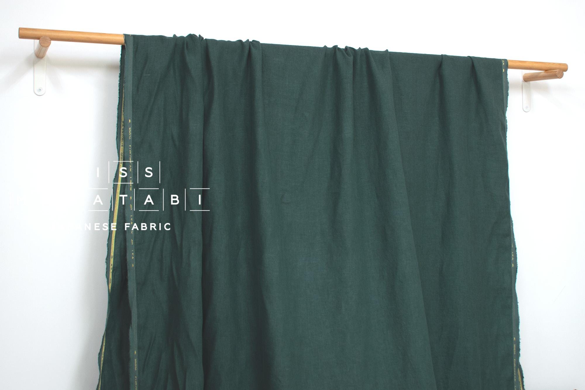 DEADSTOCK Japanese Fabric Shokunin Collection Orihimedaki Washed Linen - forest green - 50cm