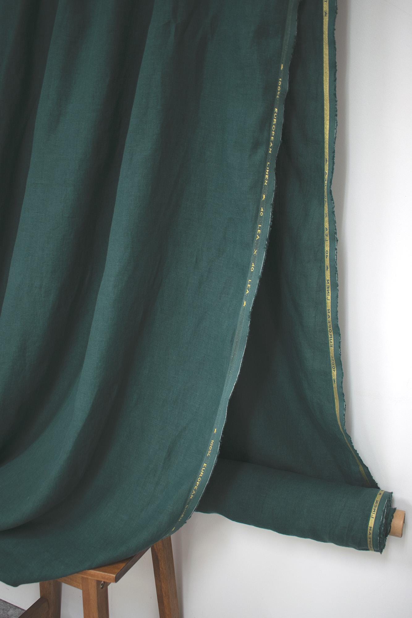 DEADSTOCK Japanese Fabric Shokunin Collection Orihimedaki Washed Linen - forest green - 50cm