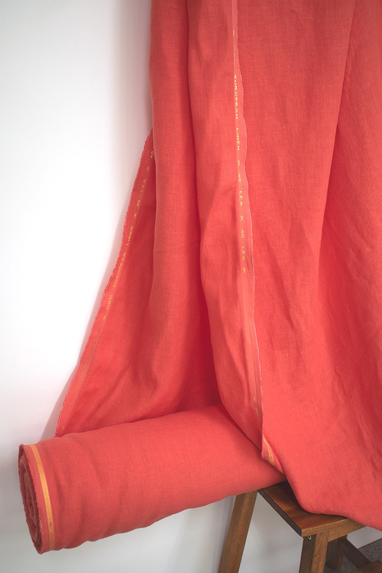 DEADSTOCK Japanese Fabric Shokunin Collection Orihimedaki Washed Linen - coral - 50cm