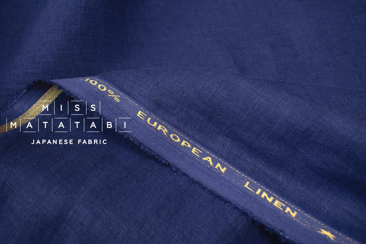 DEADSTOCK Japanese Fabric Shokunin Collection Orihimedaki Washed Linen - blue - 50cm
