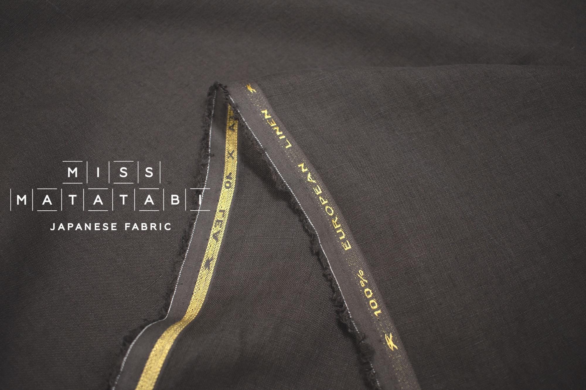 DEADSTOCK Japanese Fabric Shokunin Collection Orihimedaki Washed Linen - chocolate grey - 50cm