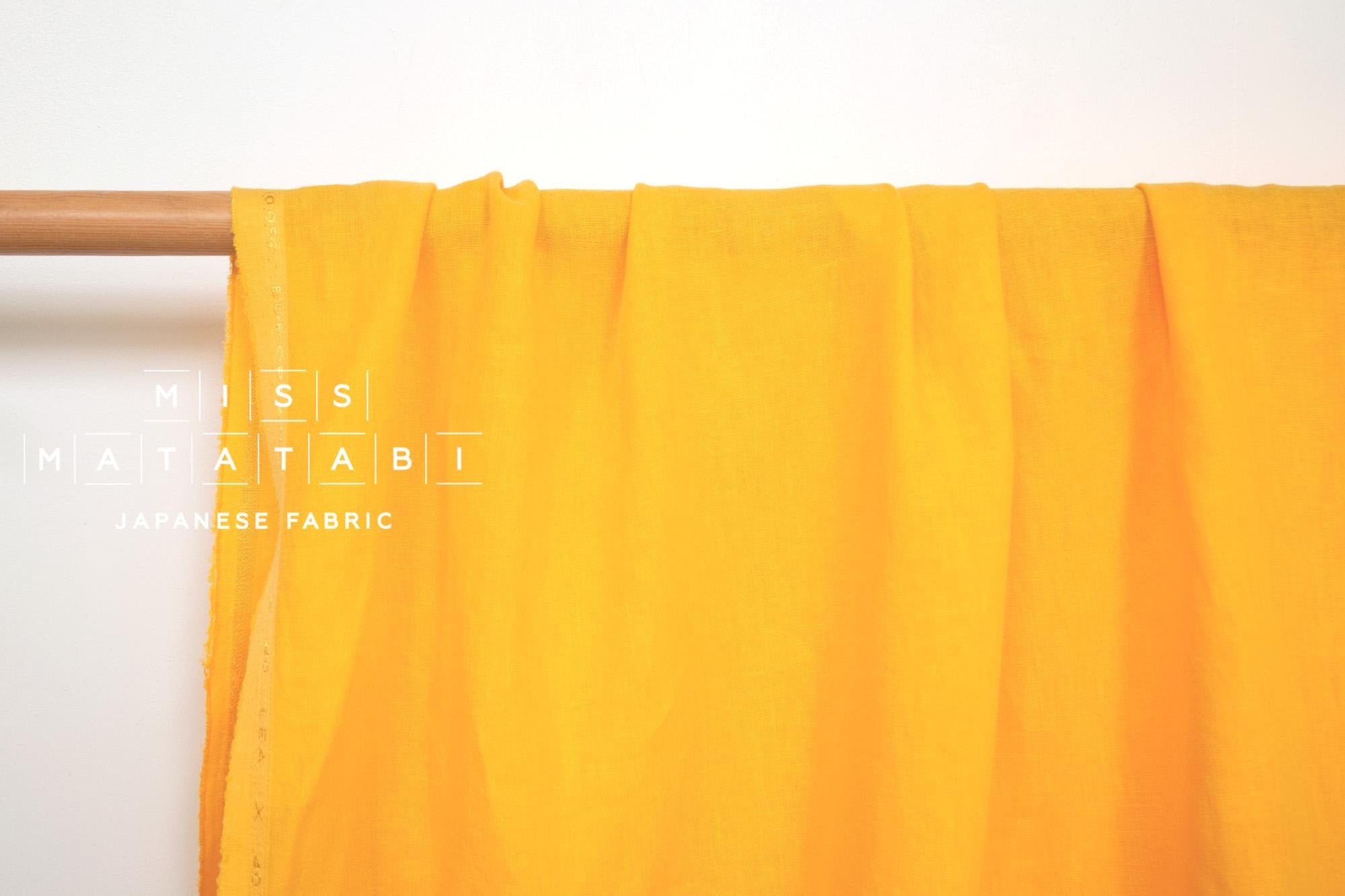 DEADSTOCK Japanese Fabric Shokunin Collection Orihimedaki Washed Linen - yellow - 50cm