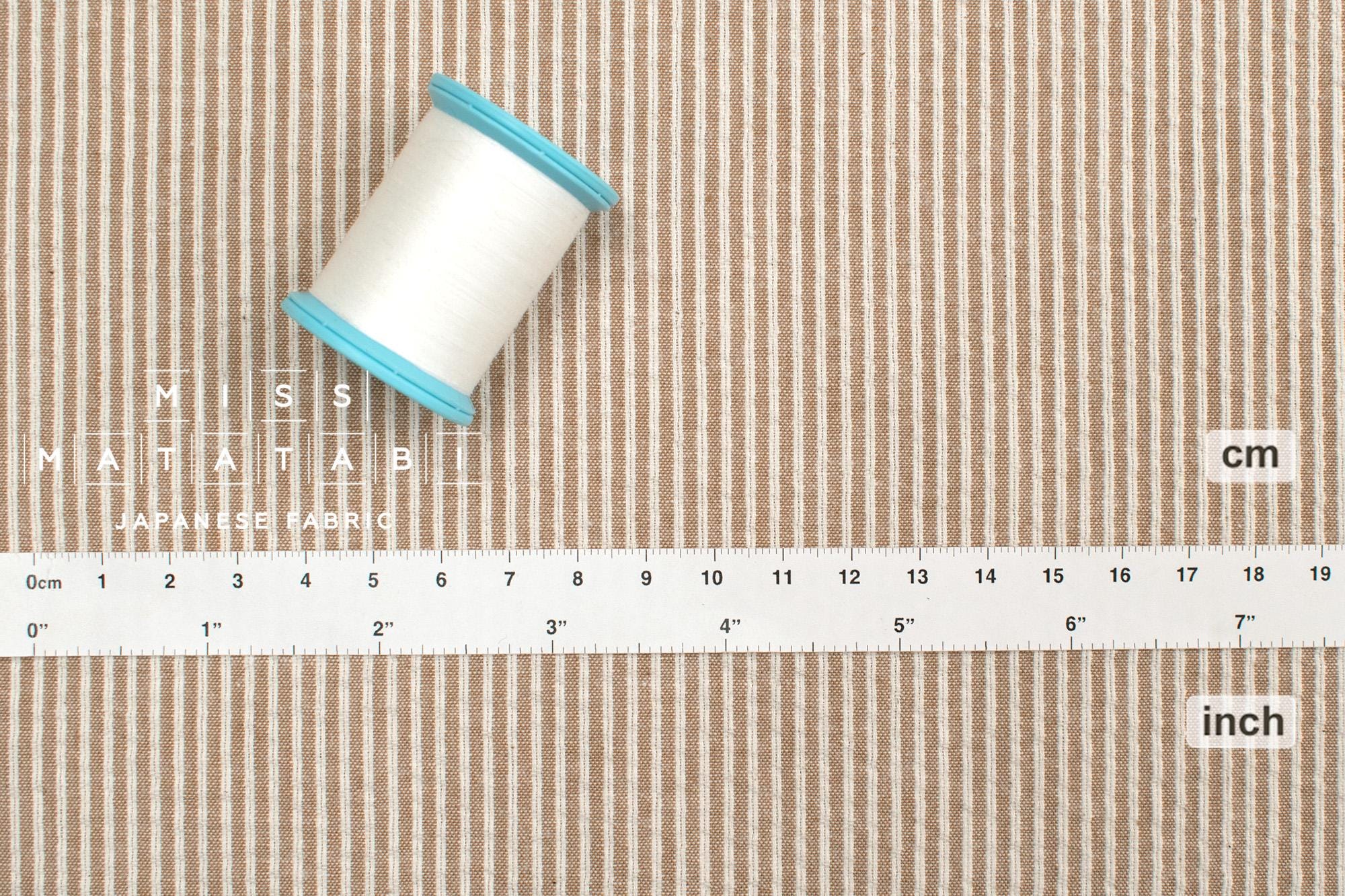 Japanese Fabric Yarn Dyed Shijira Seersucker Small Stripes - milk tea - 50cm