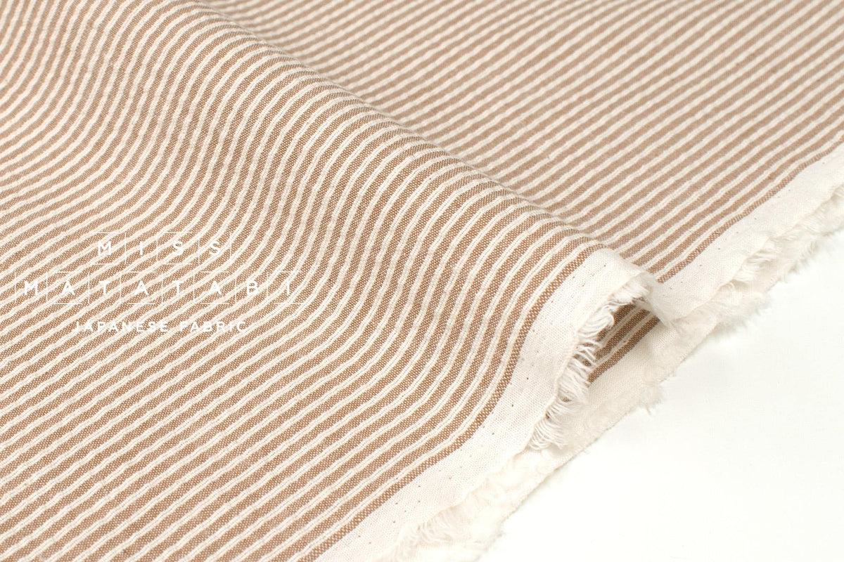 Japanese Fabric Yarn Dyed Shijira Seersucker Small Stripes - milk tea - 50cm