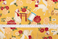 Japanese Fabric Fushimi Inari Fox - yellow, metallic gold - 50cm