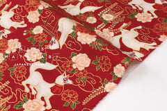 Japanese Fabric Fushimi Inari Fox - red, metallic gold - 50cm