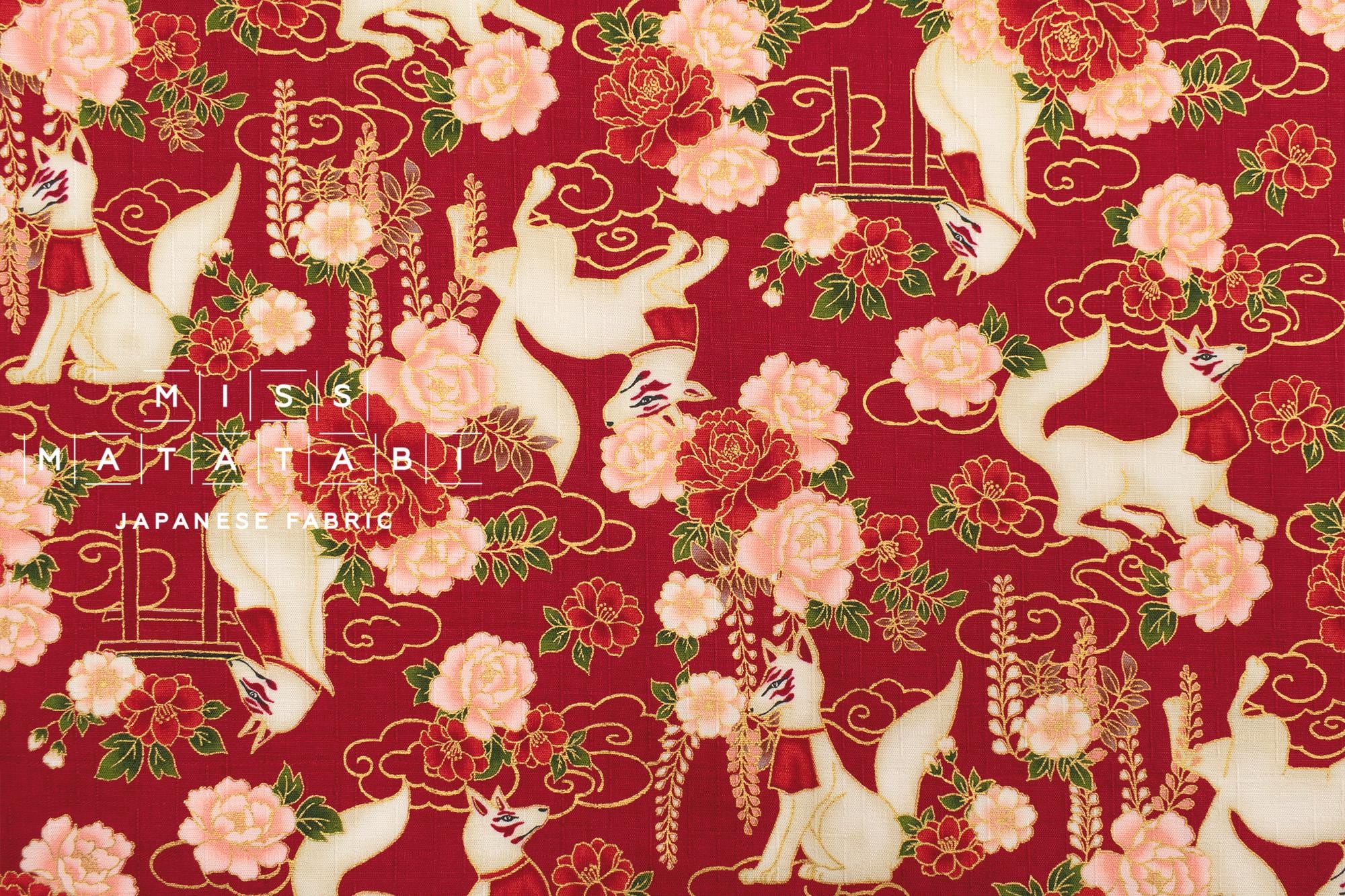 Japanese Fabric Fushimi Inari Fox - red, metallic gold - 50cm