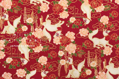 Japanese Fabric Fushimi Inari Fox - red, metallic gold - 50cm