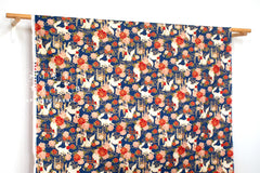 Japanese Fabric Fushimi Inari Fox - blue, metallic gold - 50cm