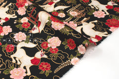 Japanese Fabric Fushimi Inari Fox - black, metallic gold - 50cm