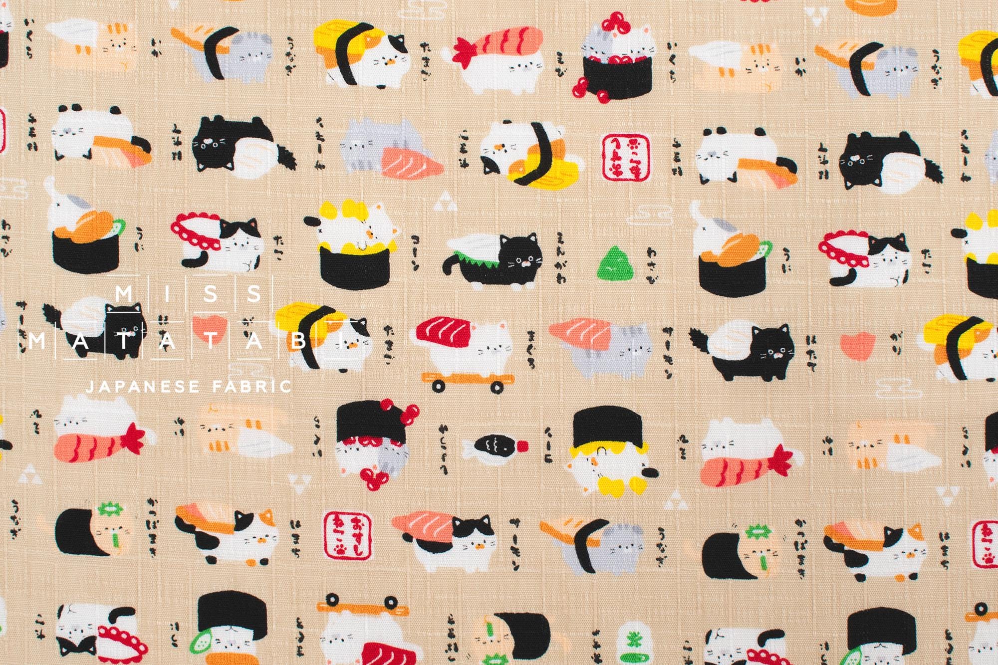 Japanese Fabric Neko Sushi - beige - 50cm