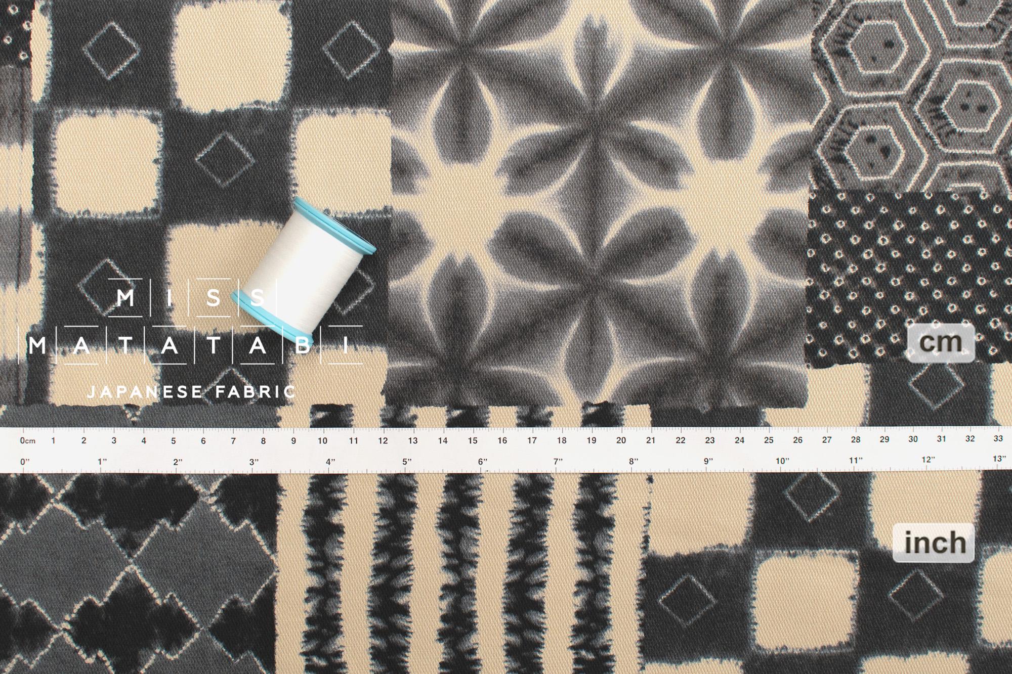 Japanese Fabric Shibori Style Patch - black, grey - 50cm
