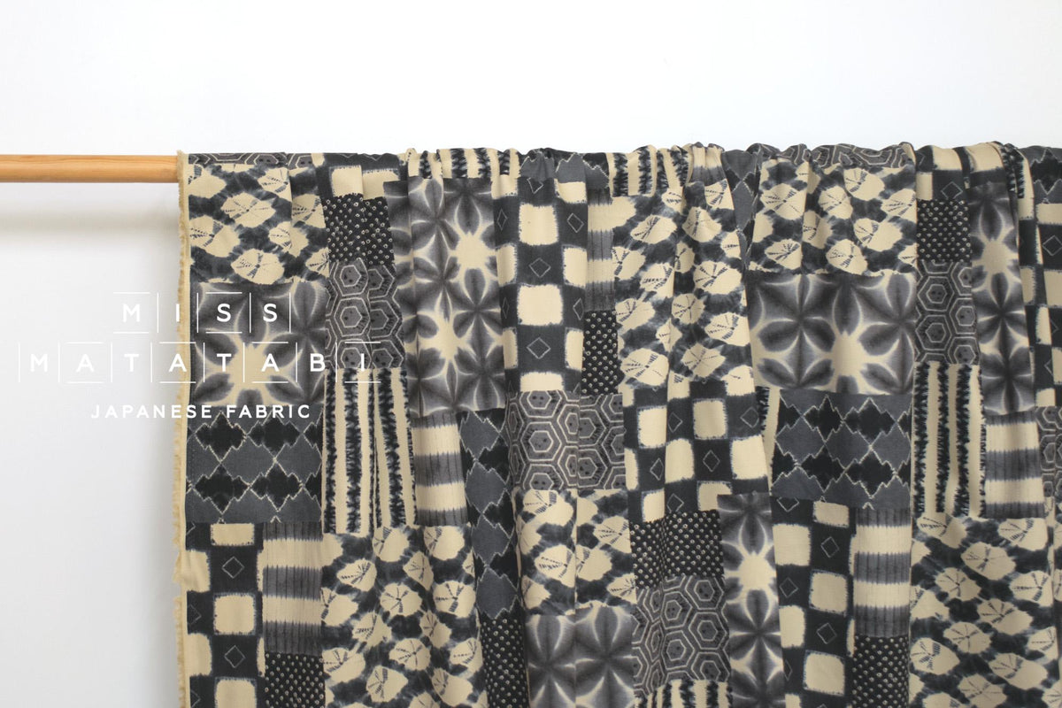 Japanese Fabric Shibori Style Patch - black, grey - 50cm