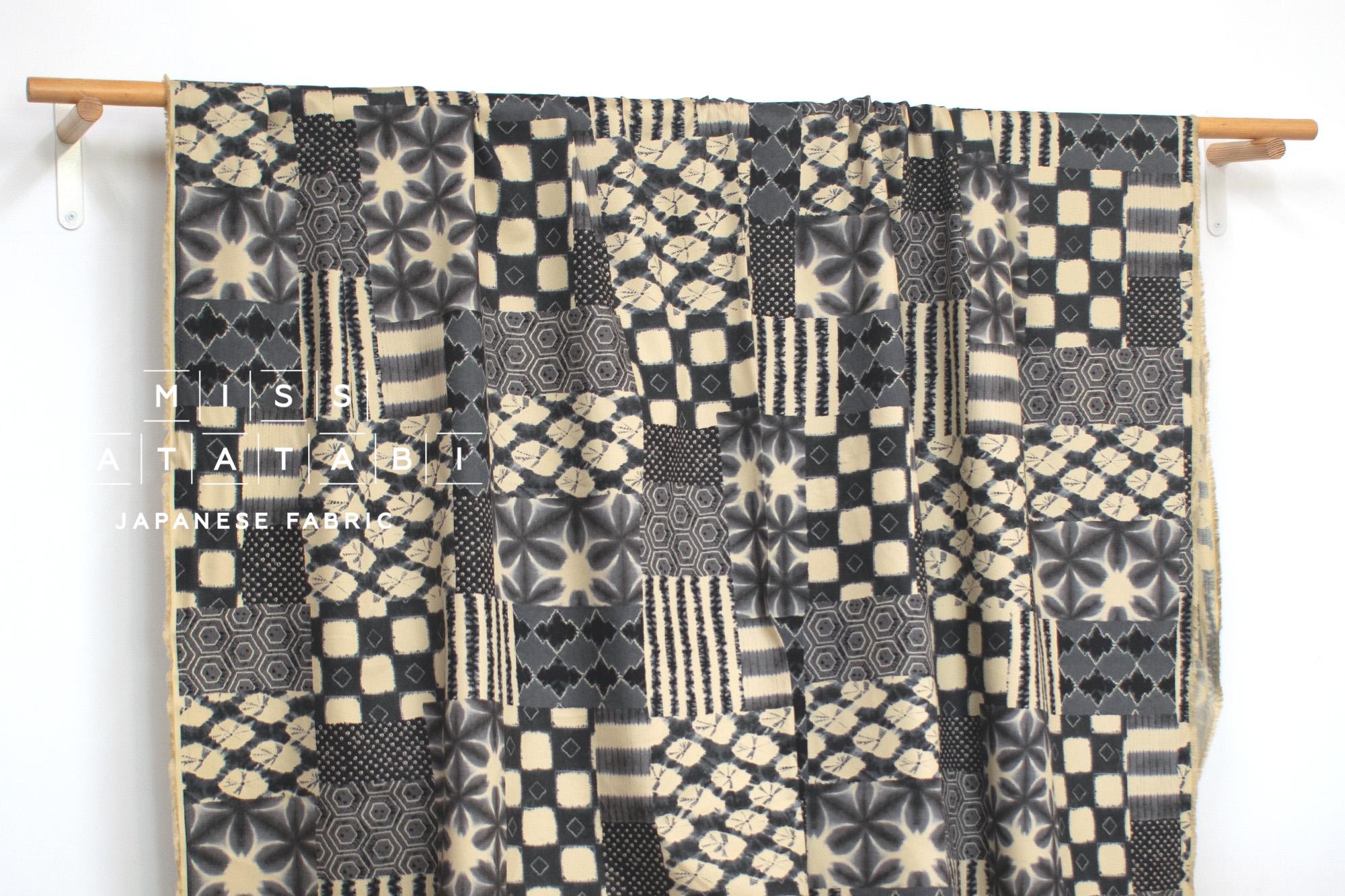 Japanese Fabric Shibori Style Patch - black, grey - 50cm