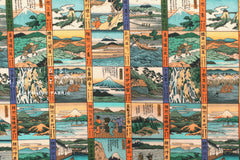 Japanese Fabric Traditional Post Towns - orange, green - 50cm