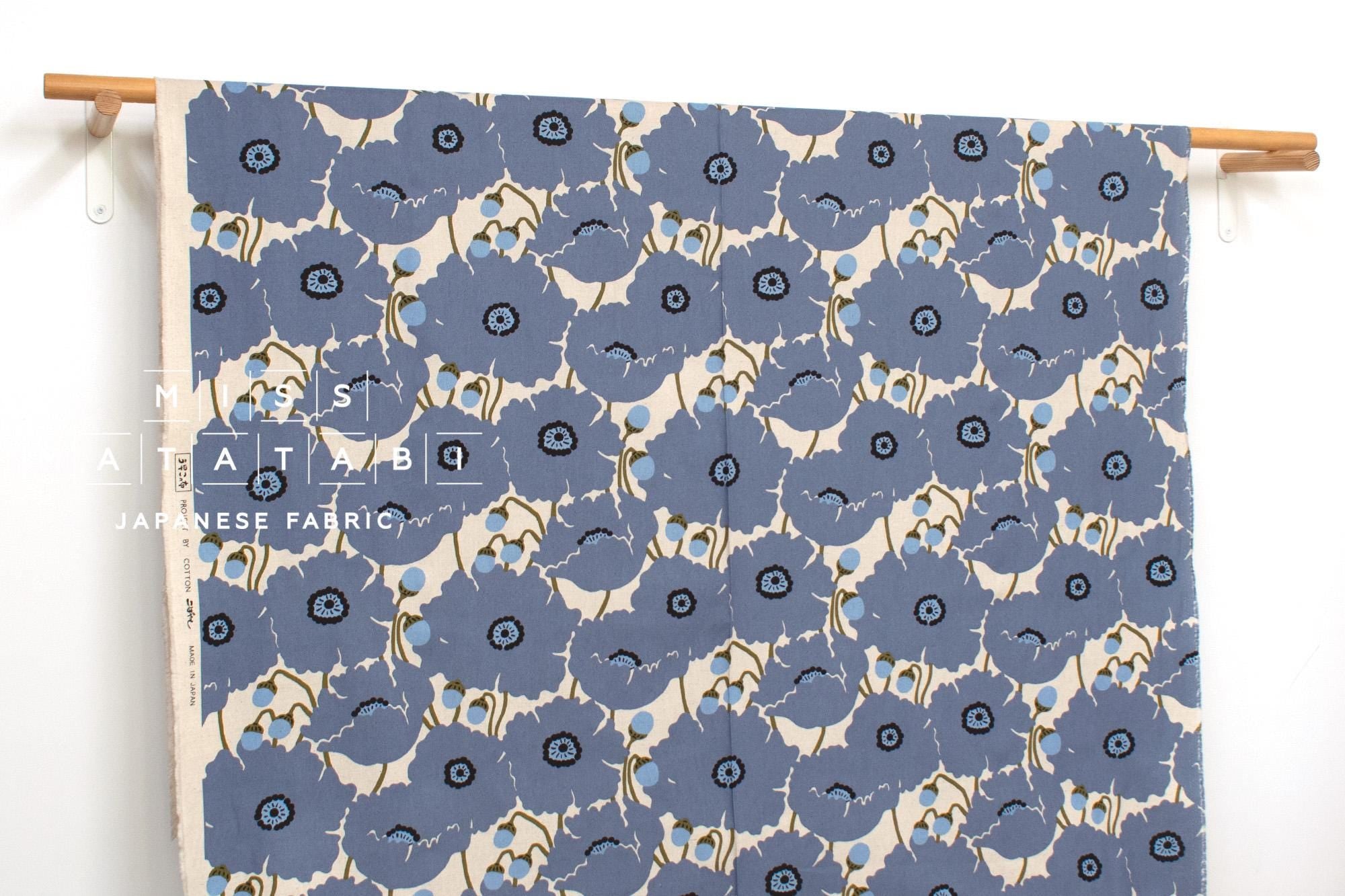 Japanese Fabric Poppies - blue - 50cm