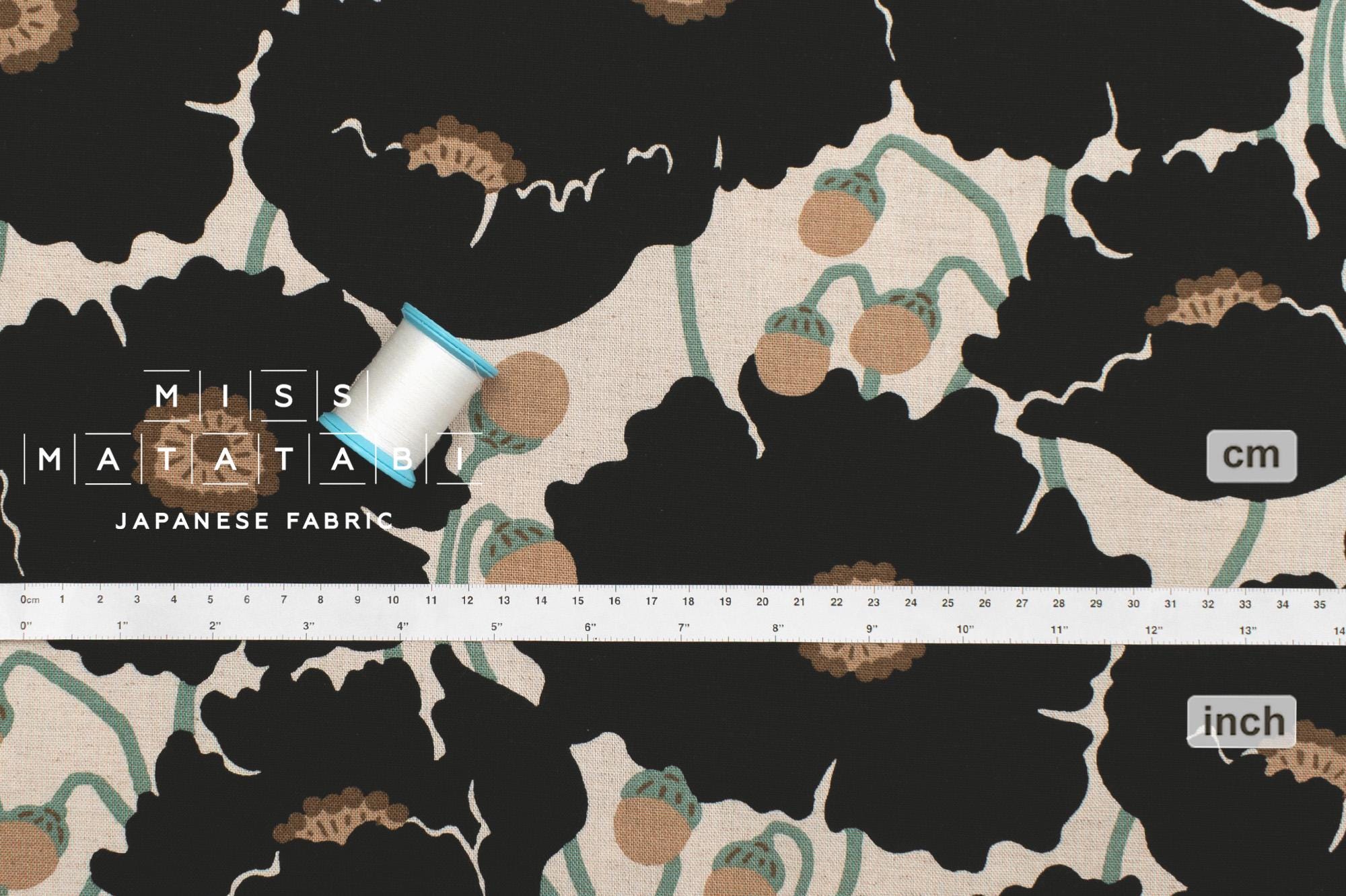 Japanese Fabric Poppies - black - 50cm