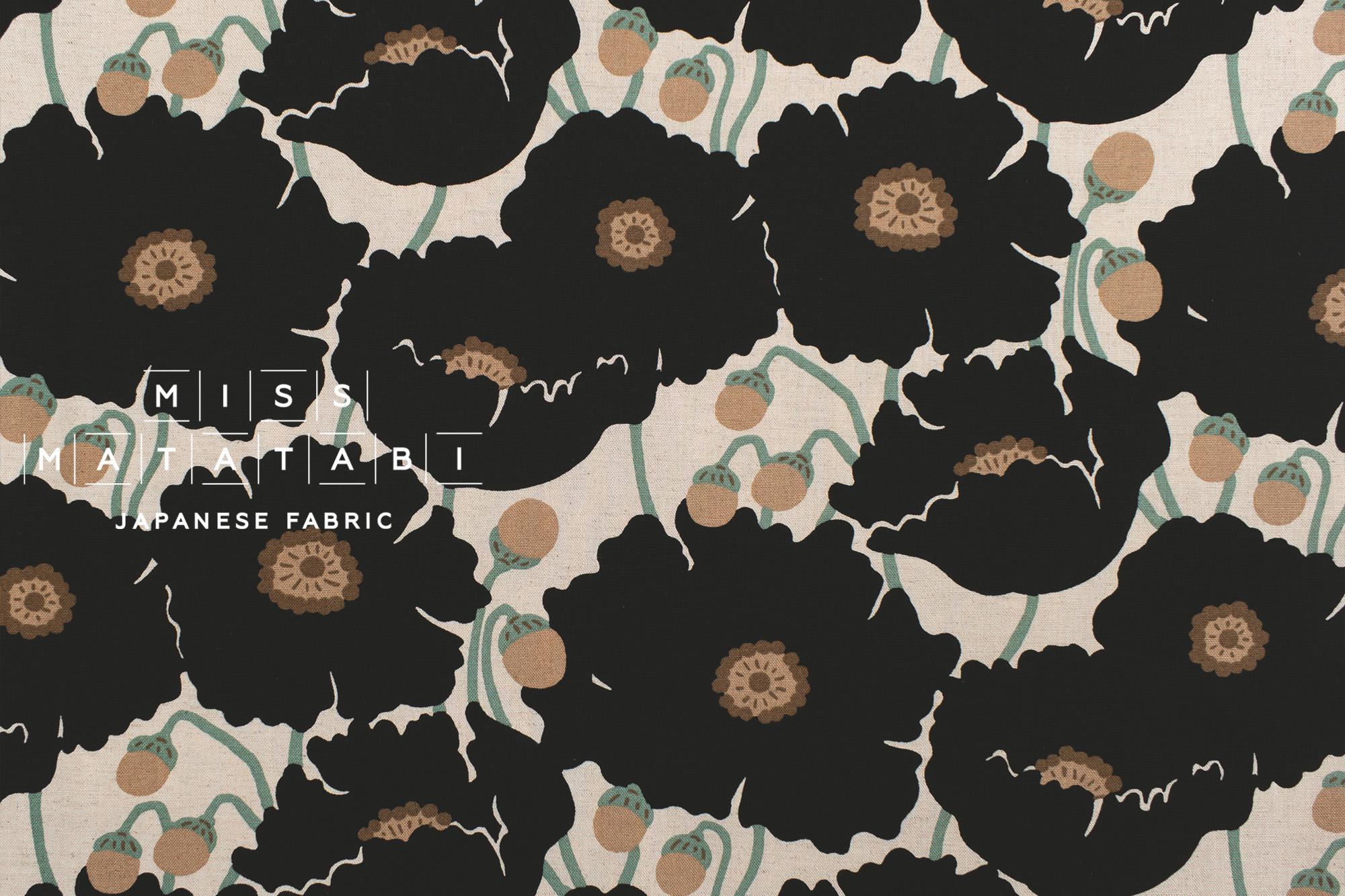 Japanese Fabric Poppies - black - 50cm