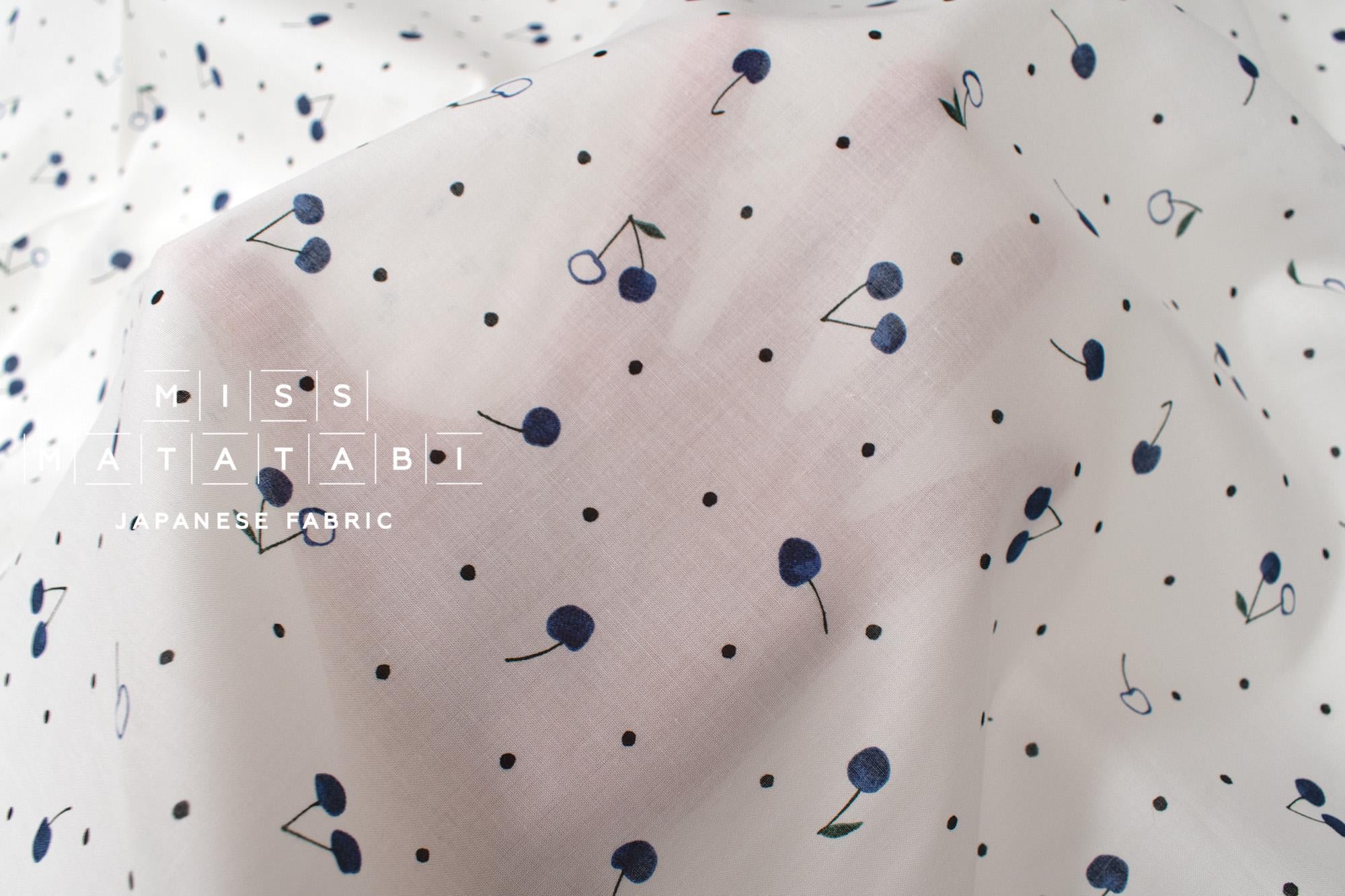 Japanese Fabric Indigo Cherries - blue - 50cm