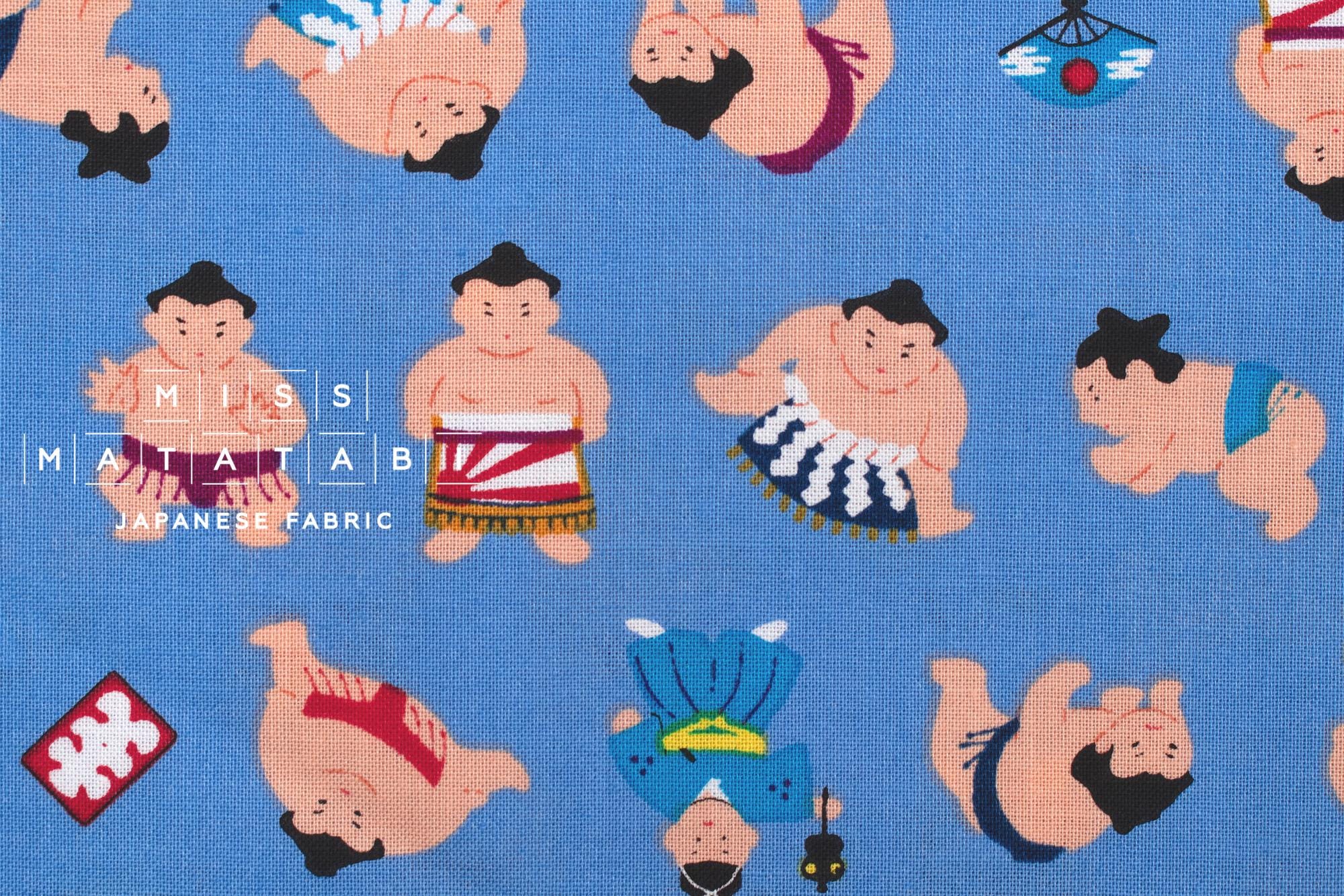 Japanese Fabric Little Sumo Wrestlers - blue - 50cm