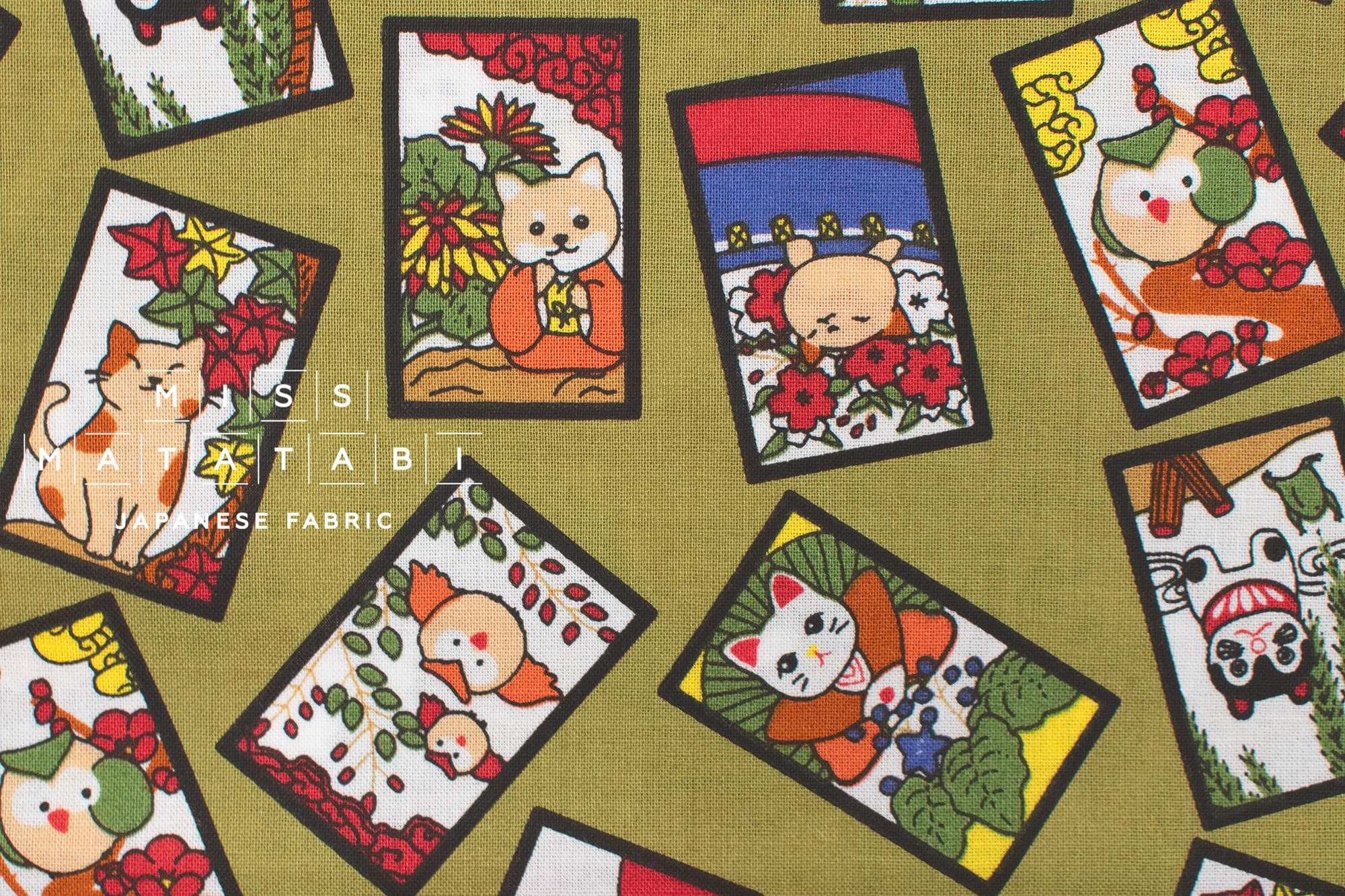 Japanese Fabric Hanafuda - olive - 50cm