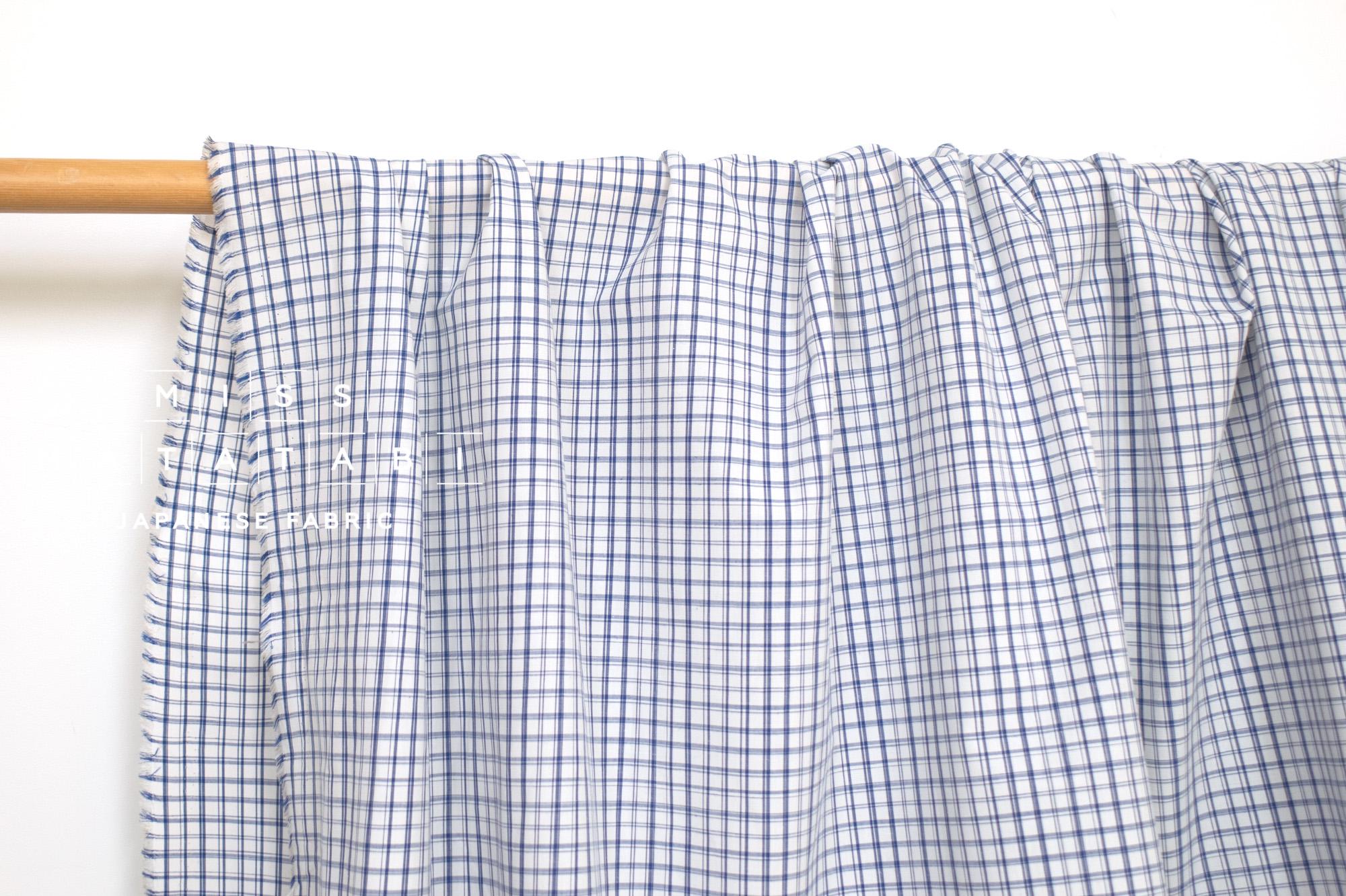 DEADSTOCK Japanese Fabric Yarn-dyed Linen Blend Shirting - blue, white - 50cm