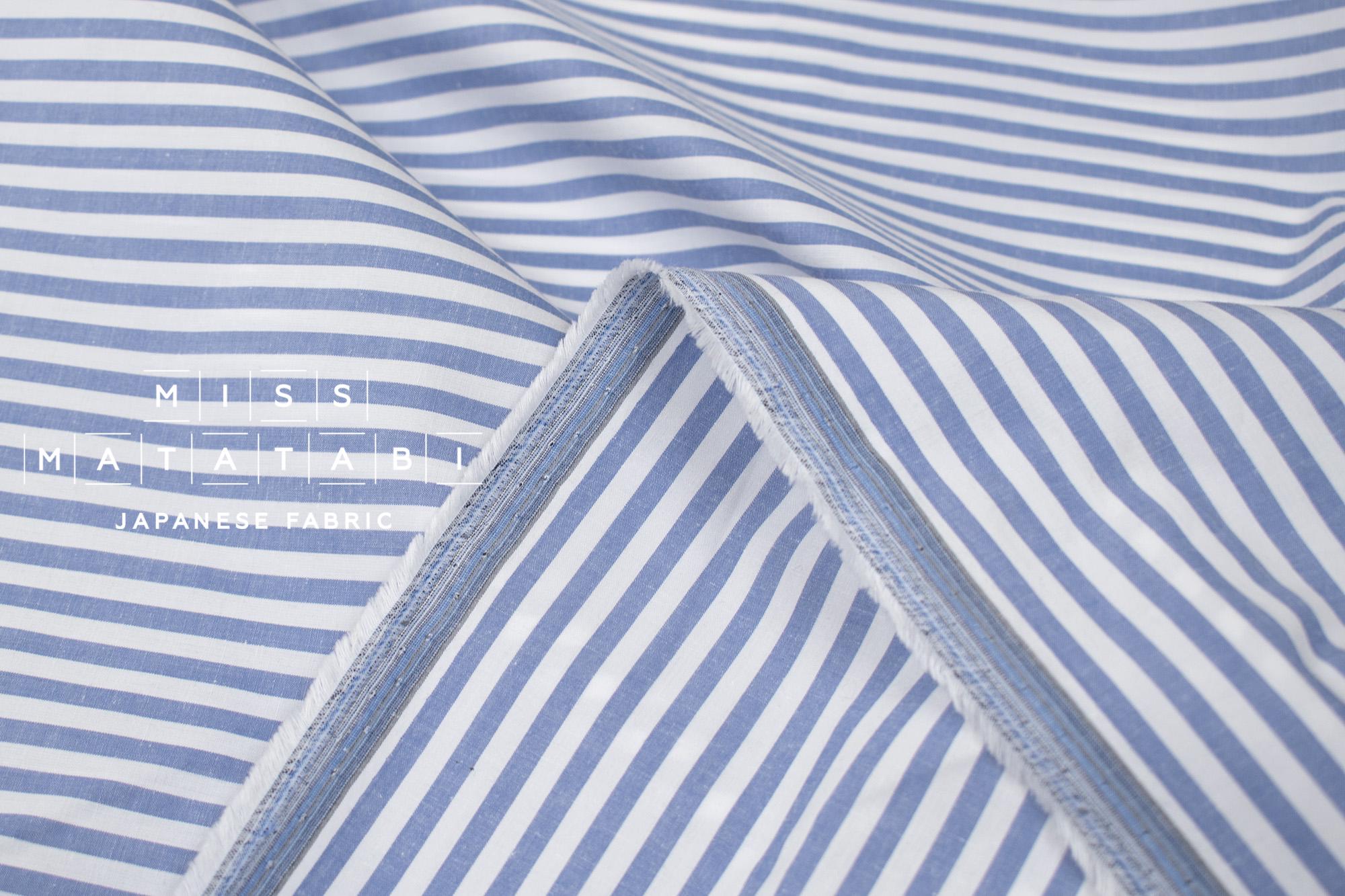 DEADSTOCK Japanese Fabric Yarn-dyed Linen Blend Shirting - blue stripes - 50cm