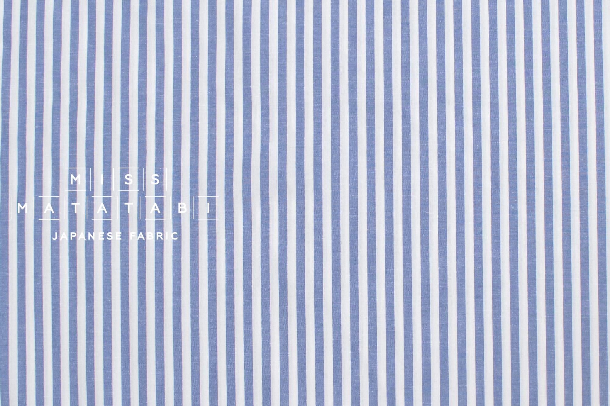 DEADSTOCK Japanese Fabric Yarn-dyed Linen Blend Shirting - blue stripes - 50cm