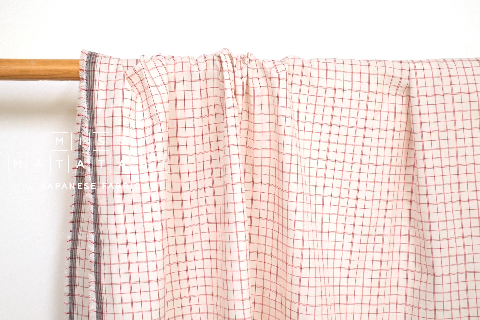 DEADSTOCK Japanese Fabric Yarn-dyed Linen Blend Shirting - red, cream - 50cm