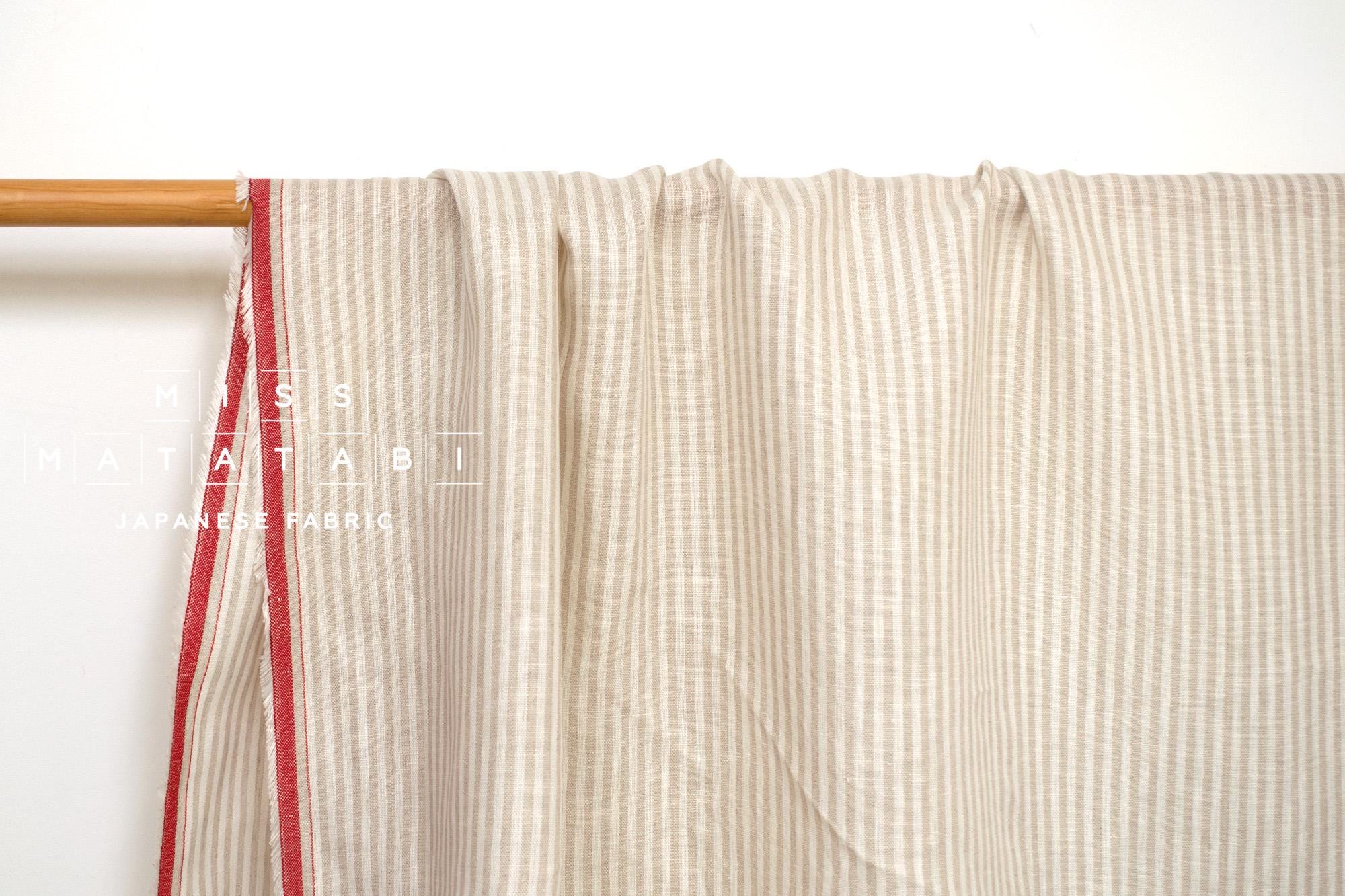 DEADSTOCK Japanese Fabric Yarn-dyed 100% Linen Stripes with Red Selvedge - 50cm