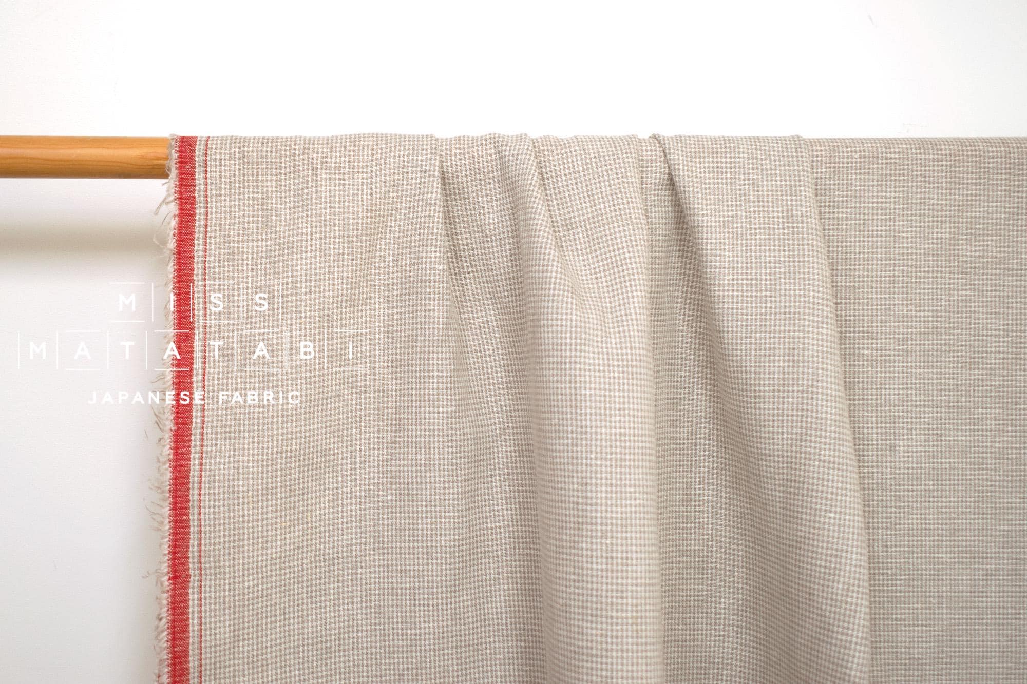 DEADSTOCK Japanese Fabric Yarn-dyed 100% Linen Tiny Herringbone with Red Selvedge - 50cm