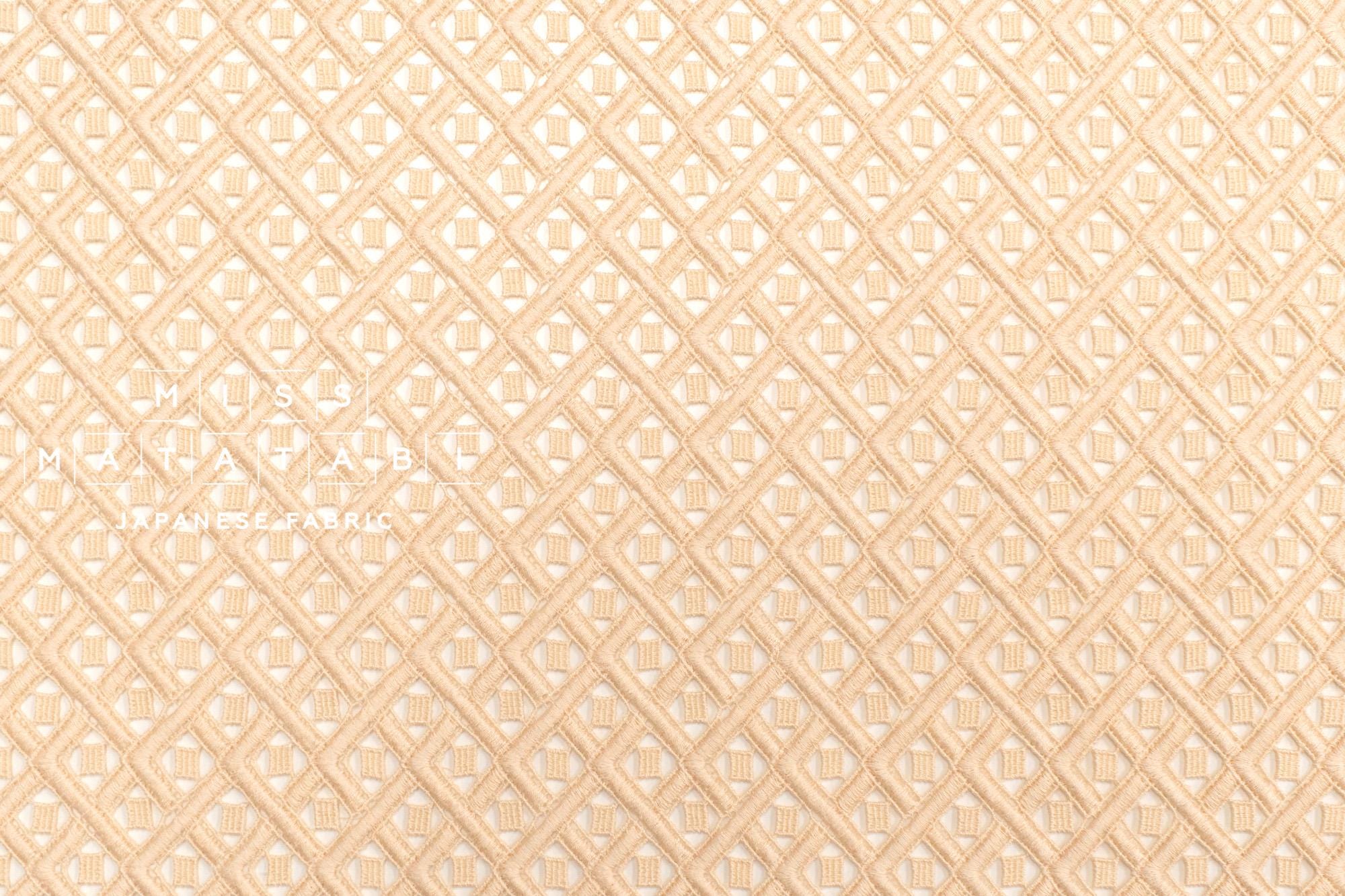 Japanese Embroidered Cotton Lace Fabric - buttercream - 50cm