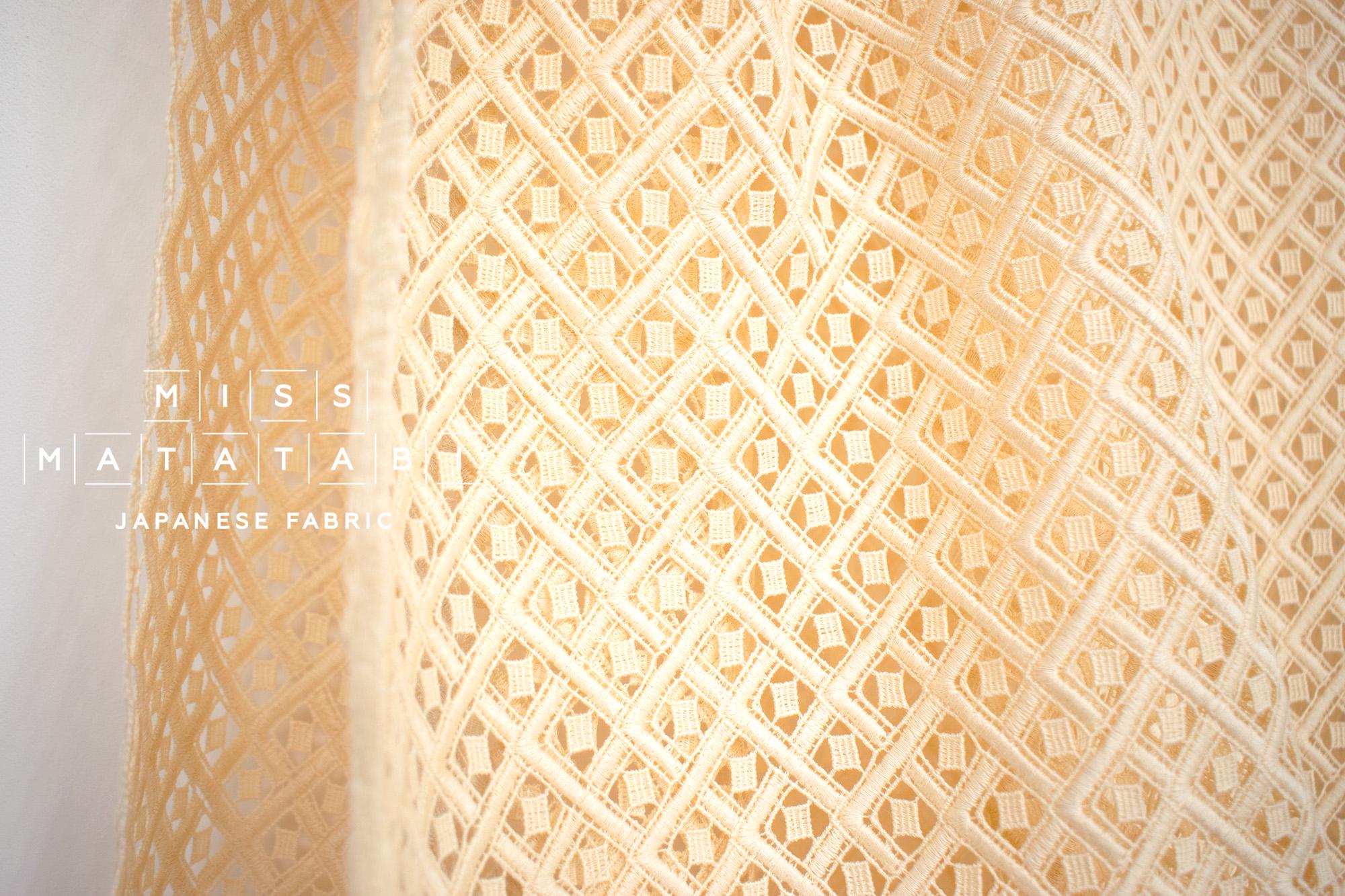 Japanese Embroidered Cotton Lace Fabric - buttercream - 50cm