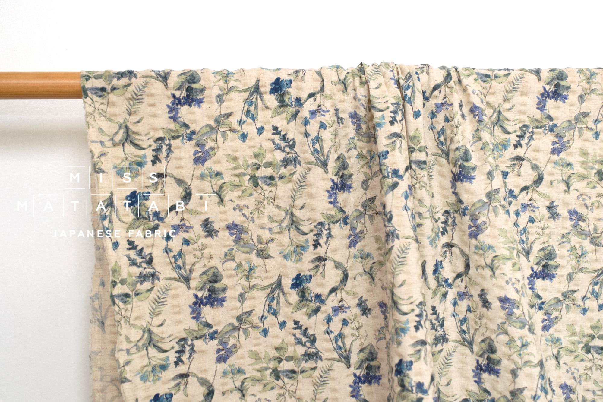 Japanese Fabric Cotton Linen Ripple Nature - blue - 50cm