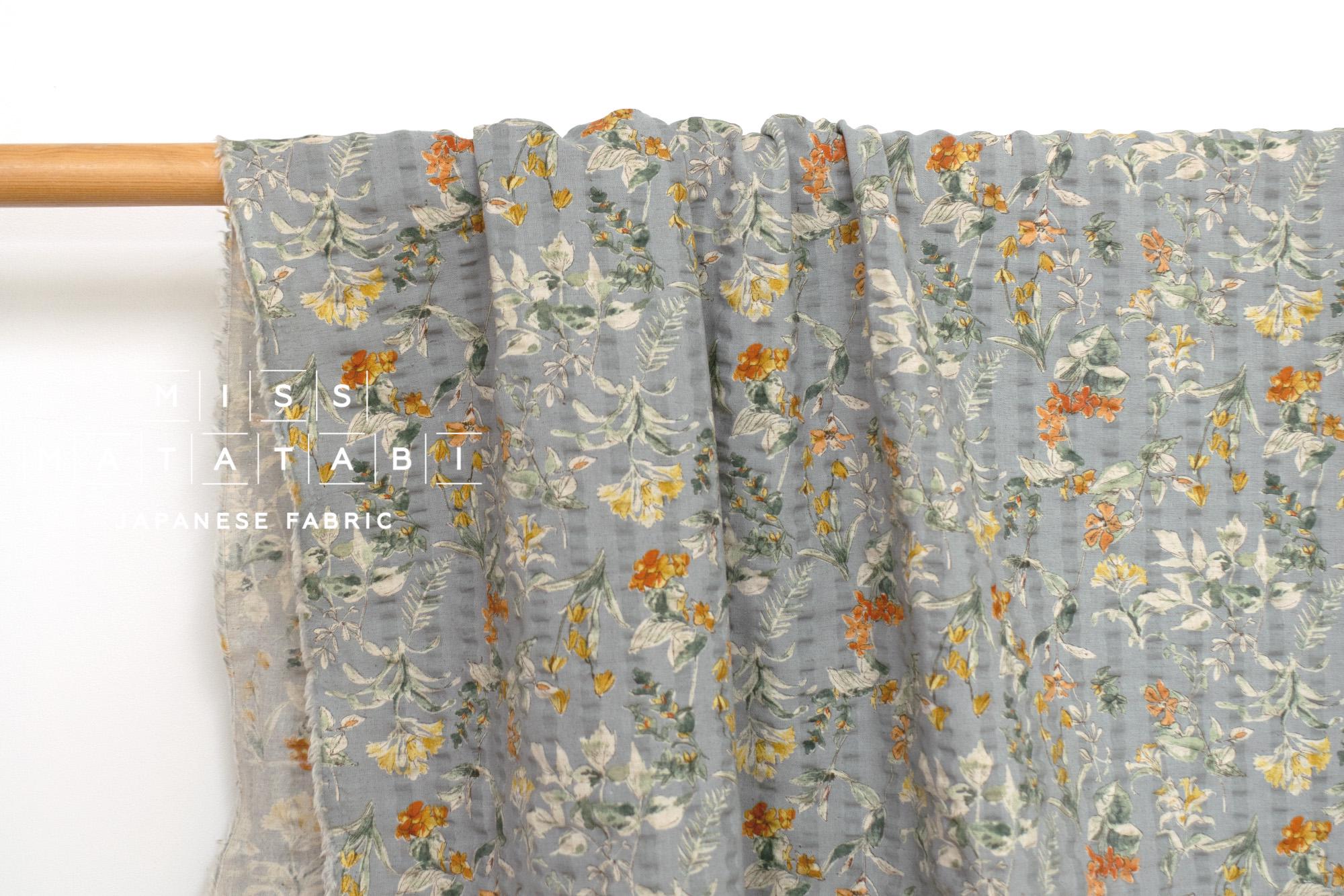 Japanese Fabric Cotton Linen Ripple Nature - orange, grey blue - 50cm