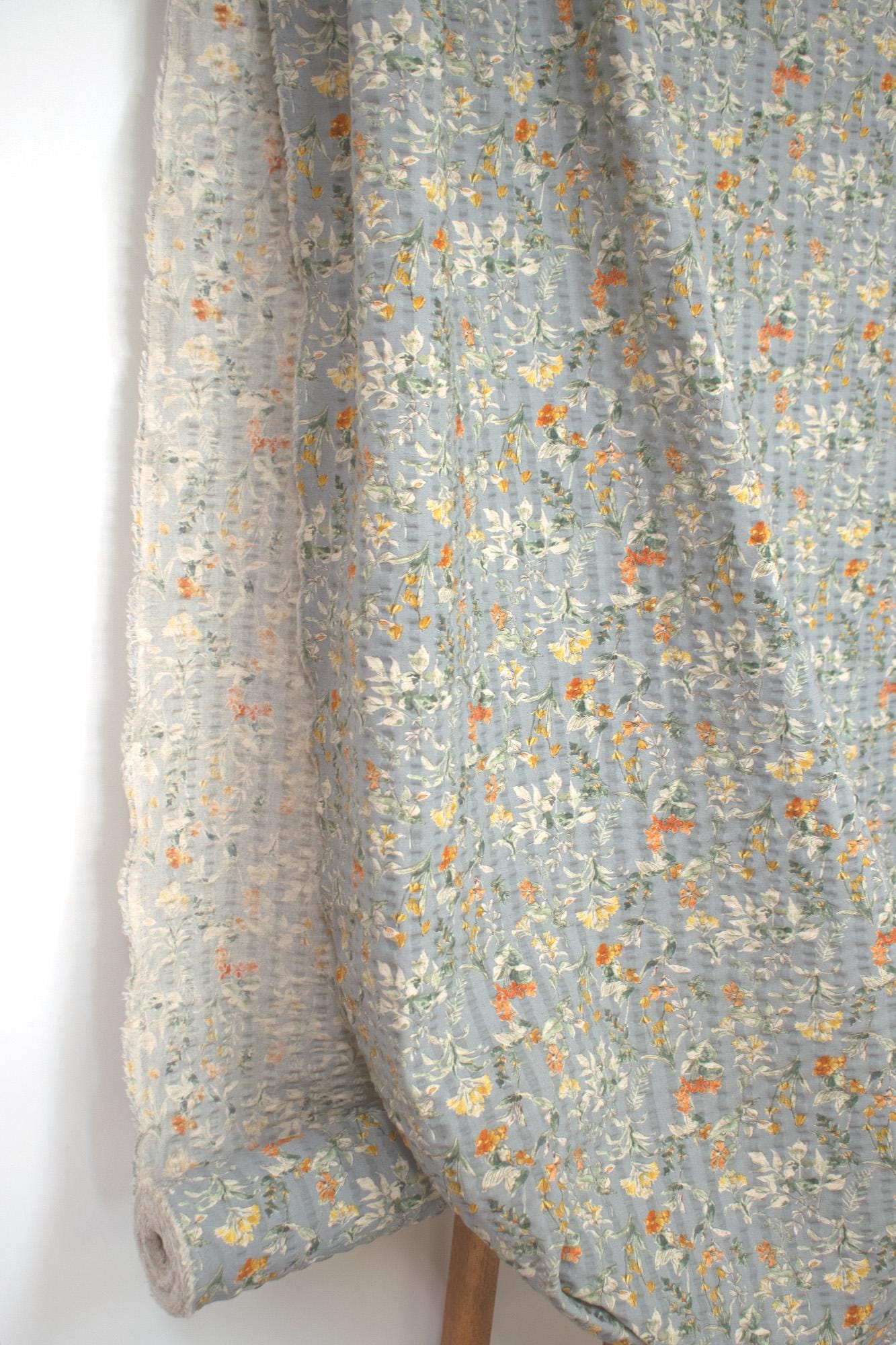 Japanese Fabric Cotton Linen Ripple Nature - orange, grey blue - 50cm