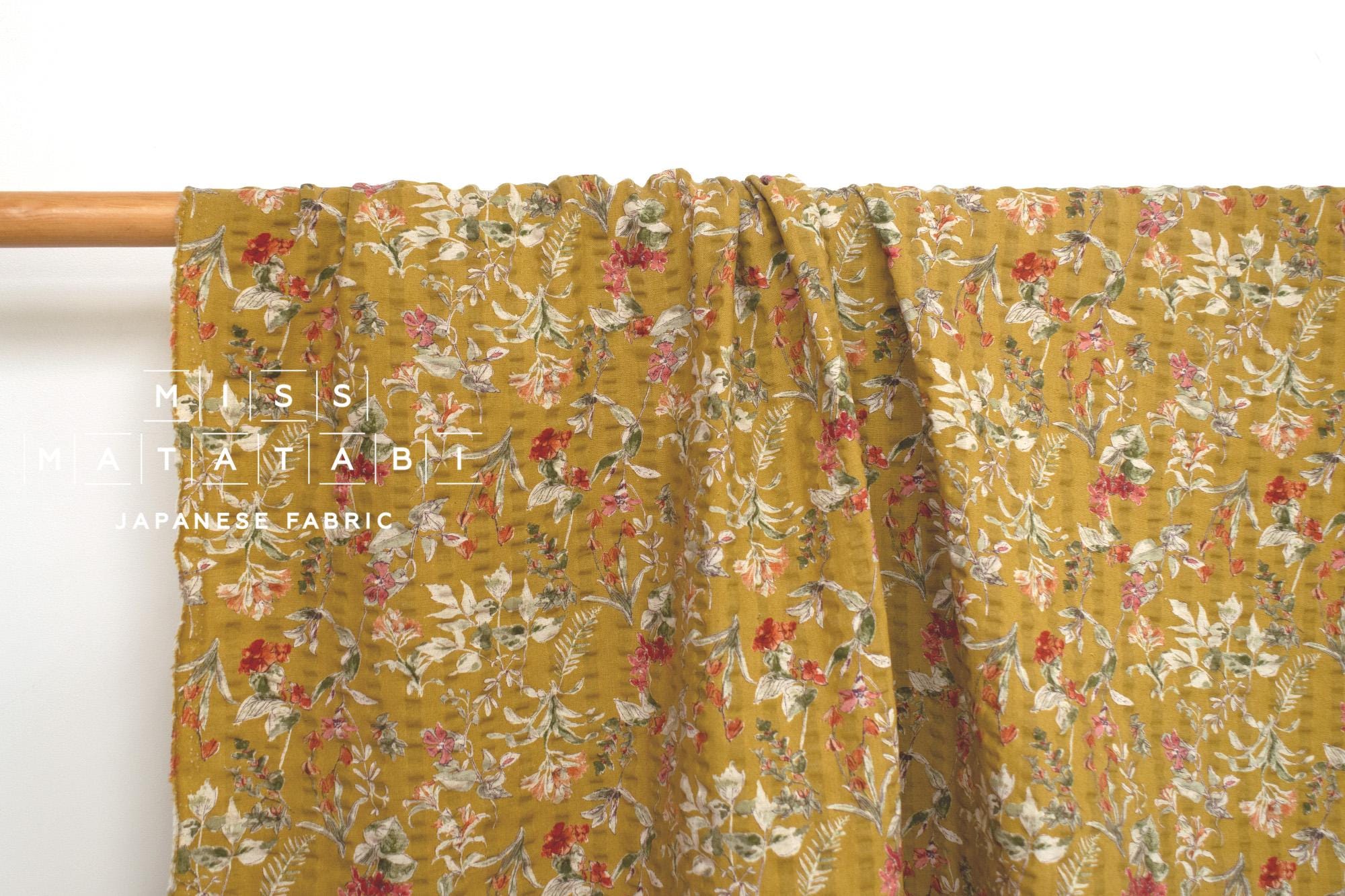Japanese Fabric Cotton Linen Ripple Nature - pink, orange, mustard - 50cm