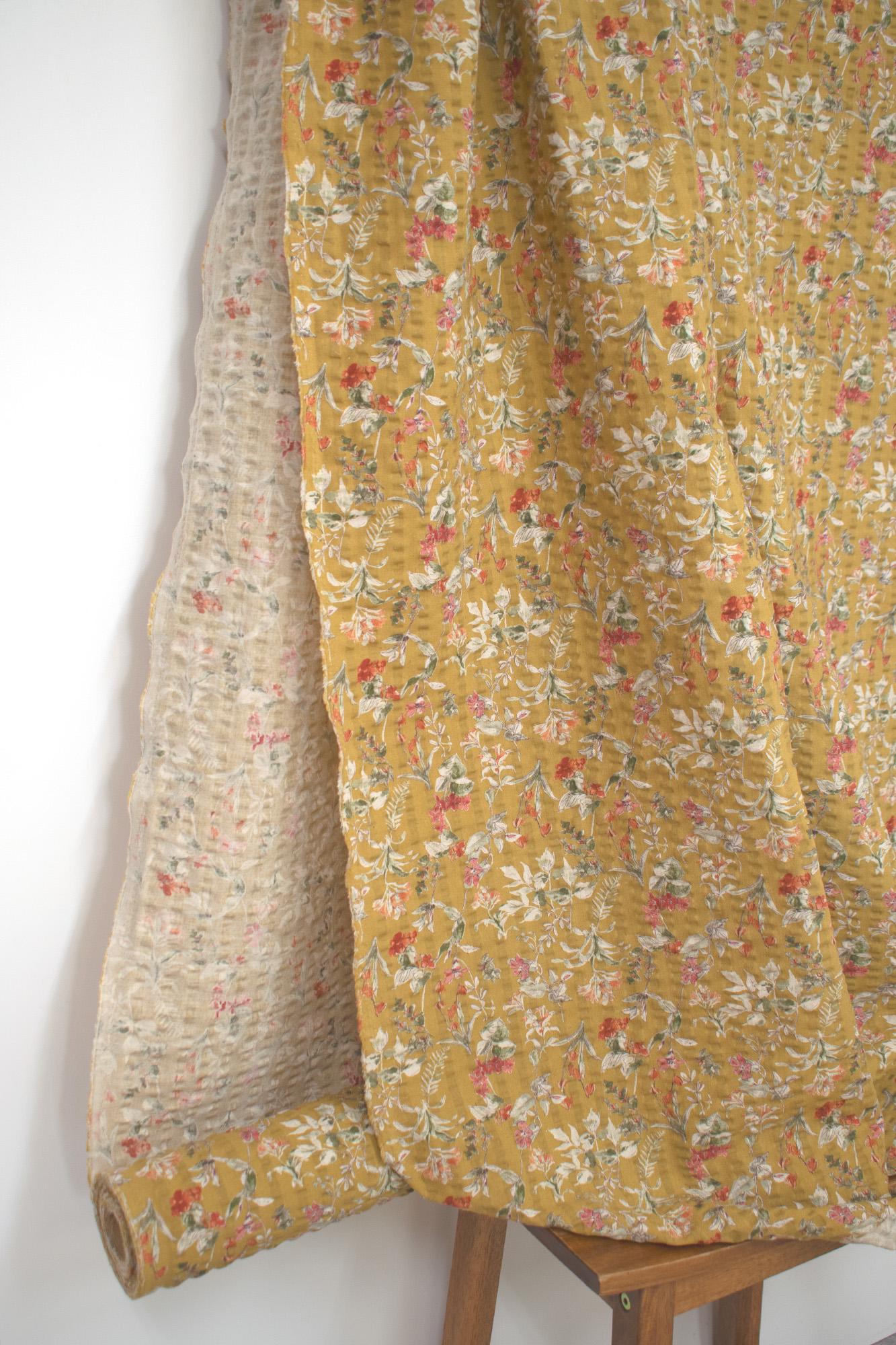 Japanese Fabric Cotton Linen Ripple Nature - pink, orange, mustard - 50cm