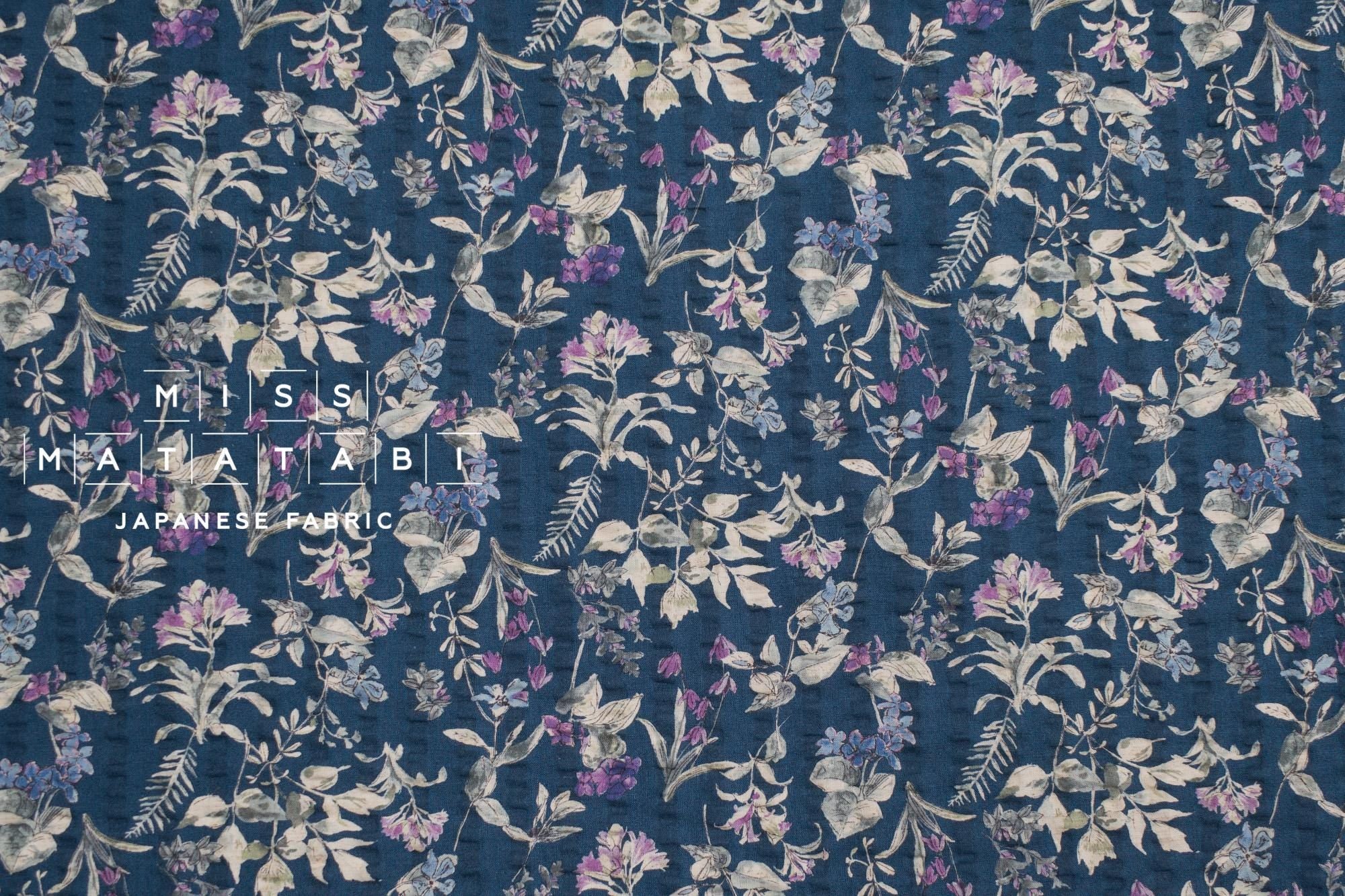 Japanese Fabric Cotton Linen Ripple Nature - blue, purple - 50cm