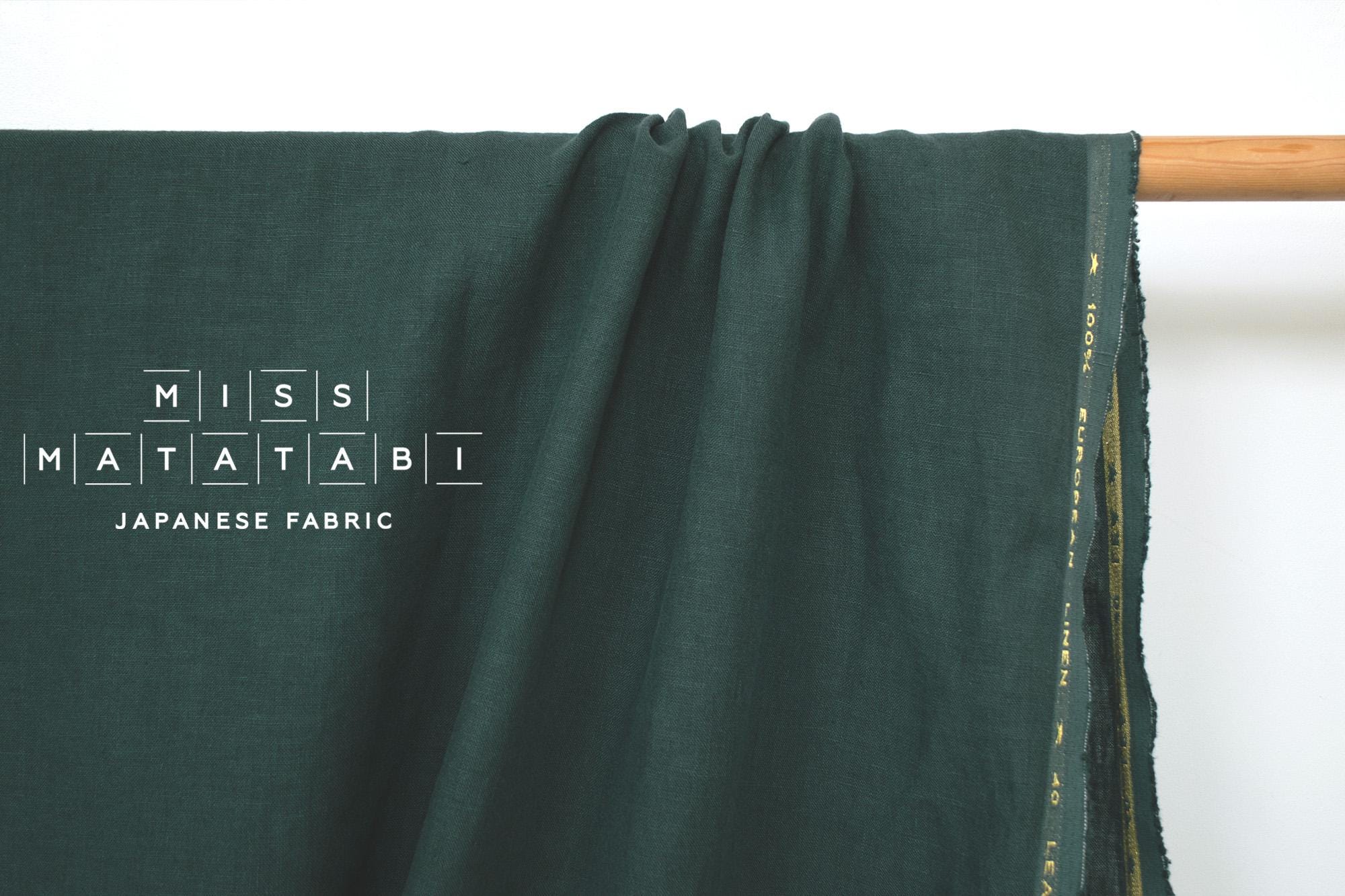 DEADSTOCK Japanese Fabric Shokunin Collection Orihimedaki Washed Linen - forest green - 50cm
