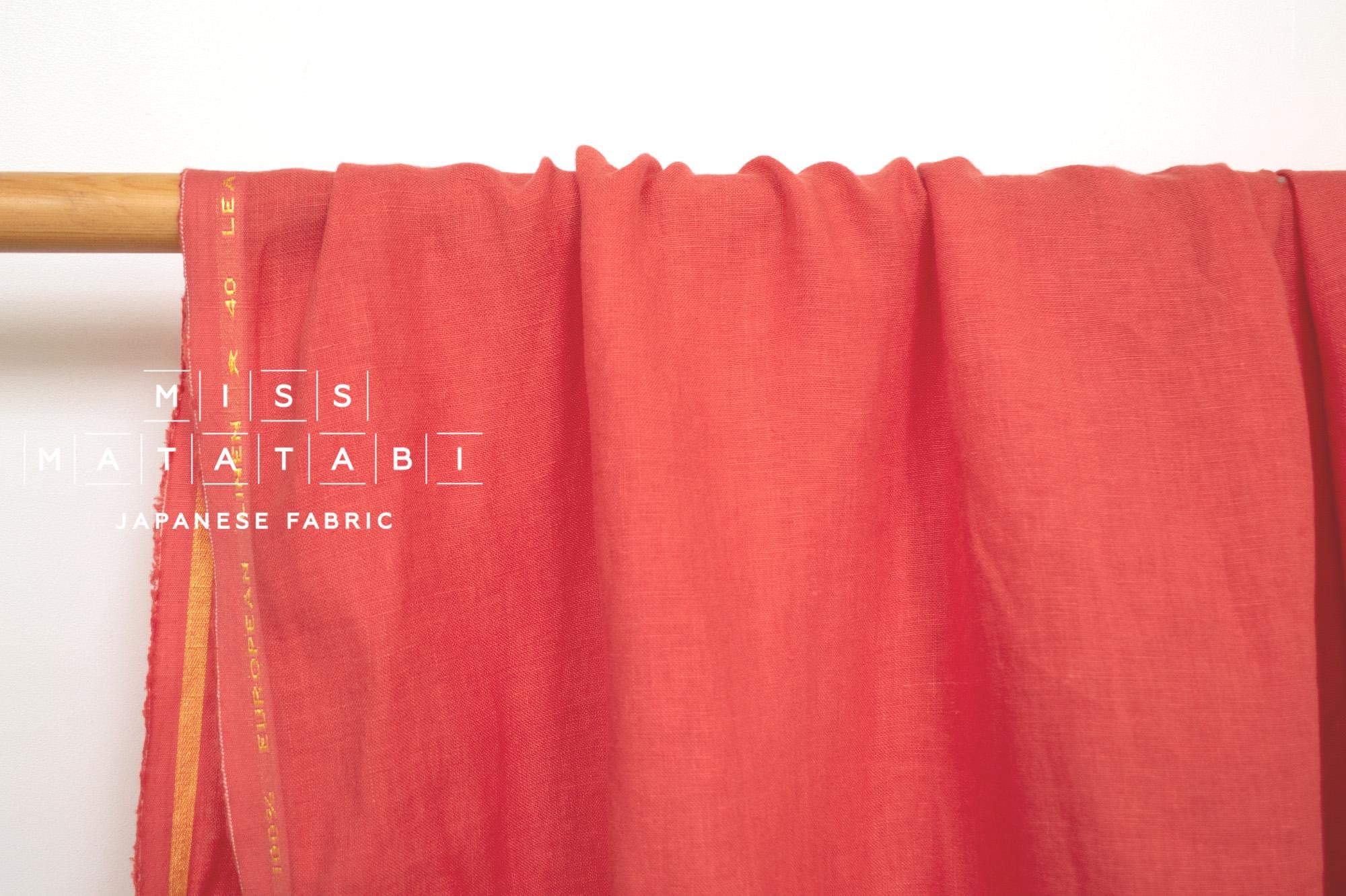 DEADSTOCK Japanese Fabric Shokunin Collection Orihimedaki Washed Linen - coral - 50cm