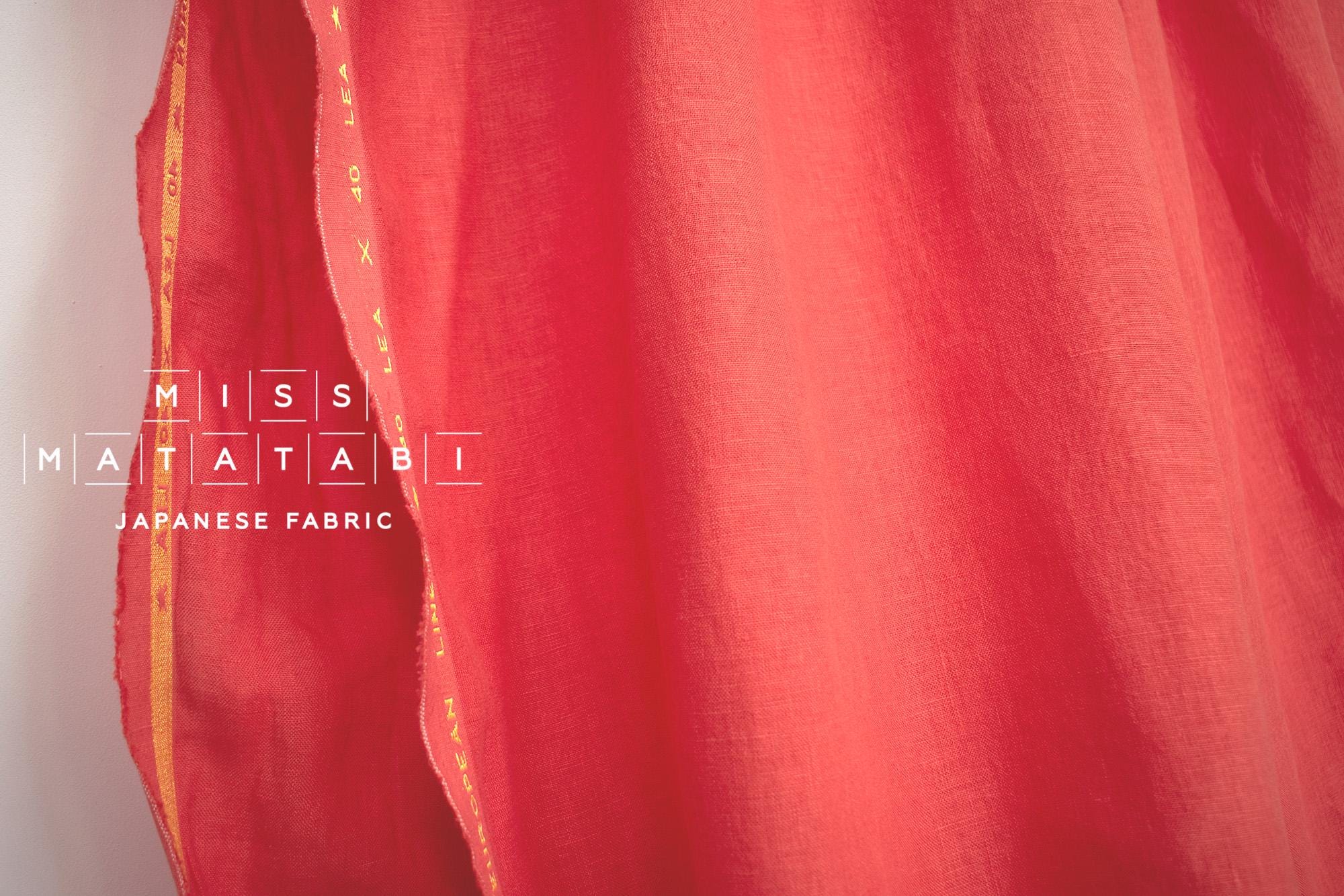 DEADSTOCK Japanese Fabric Shokunin Collection Orihimedaki Washed Linen - coral - 50cm