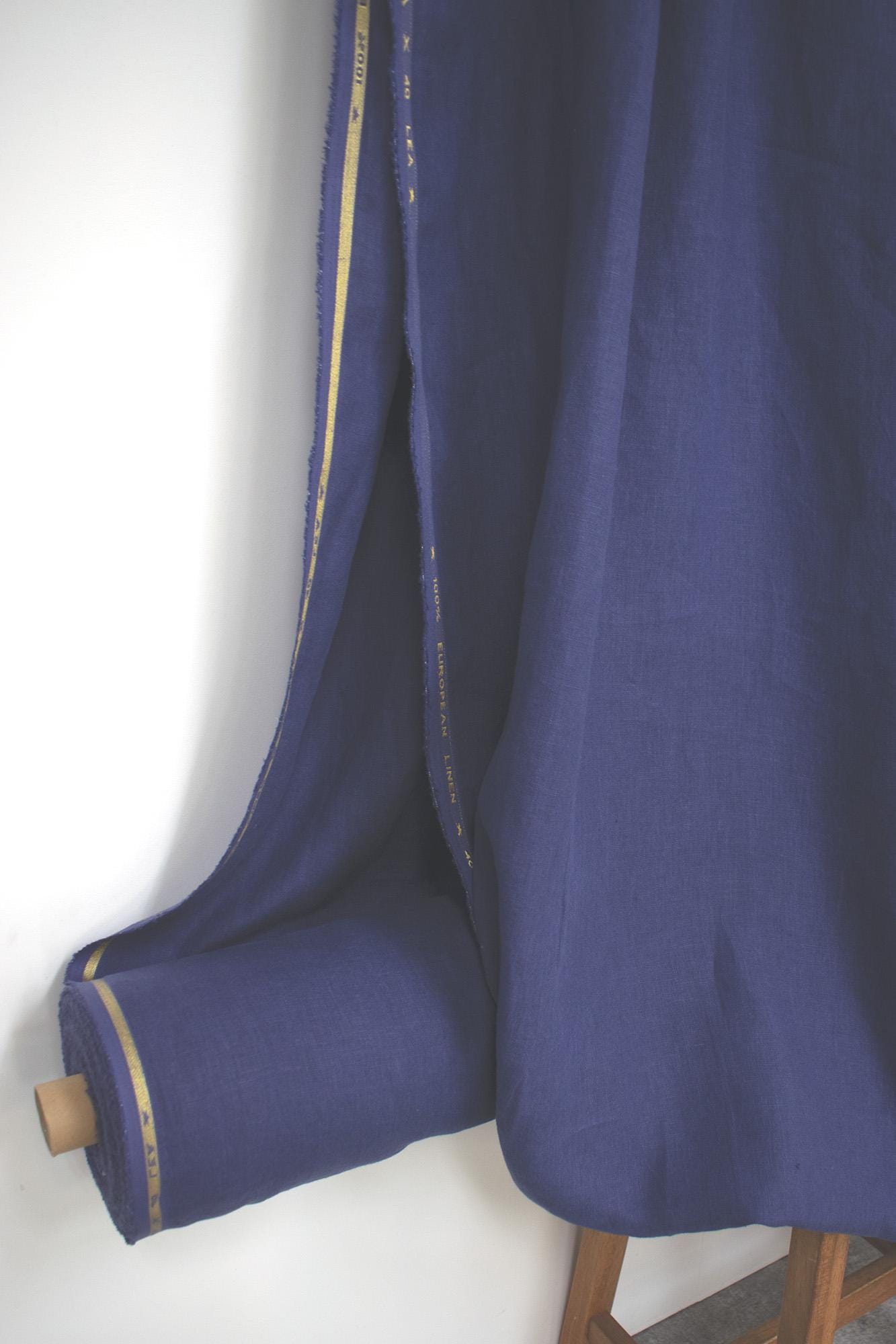 DEADSTOCK Japanese Fabric Shokunin Collection Orihimedaki Washed Linen - blue - 50cm